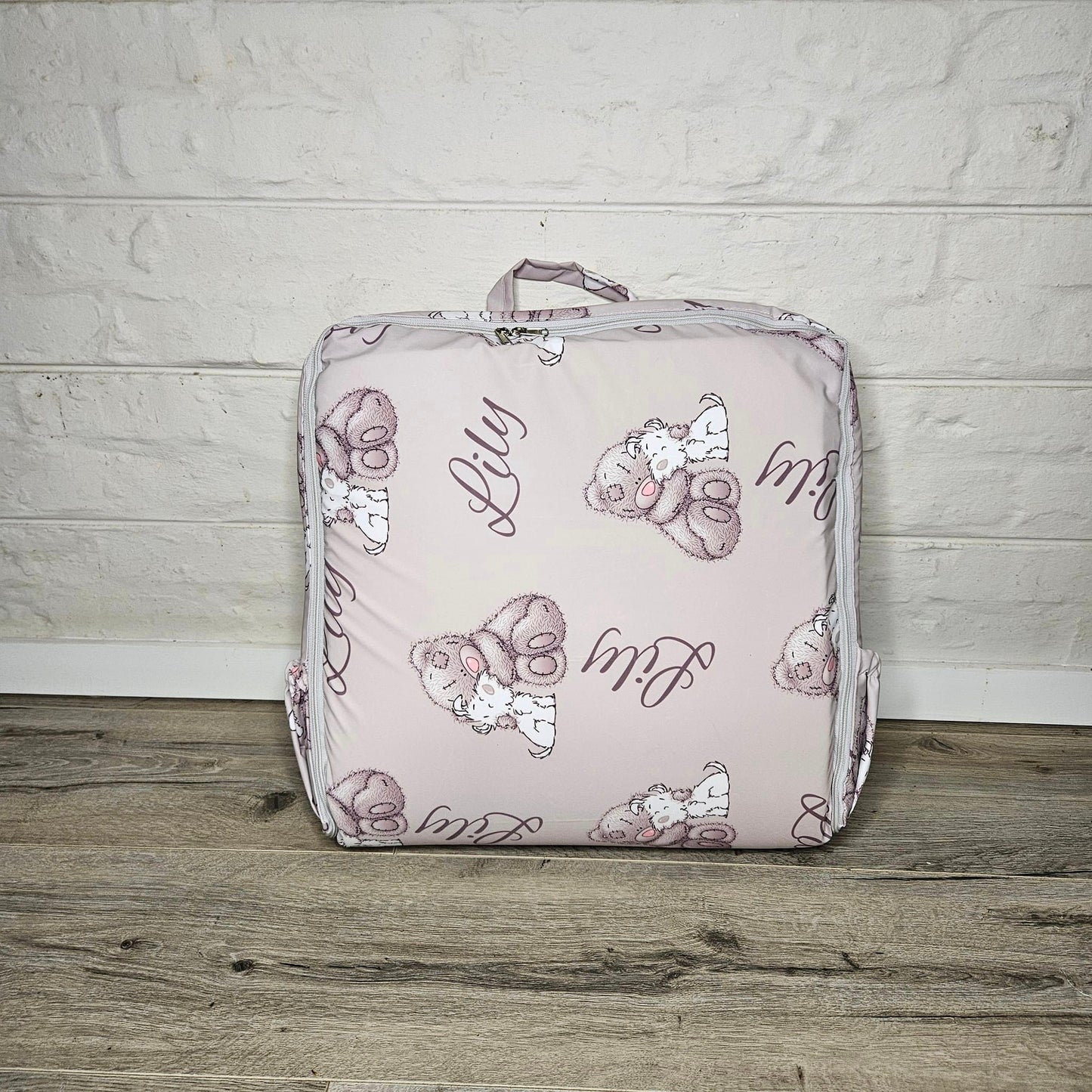 Pink Nose Grey strips Tatty Teddy Travel nest bag