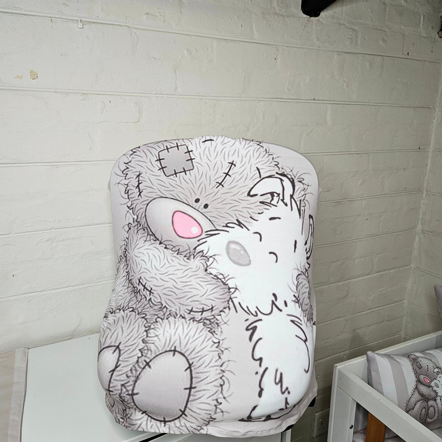 Pink Nose Grey strips Tatty Teddy car seat cover