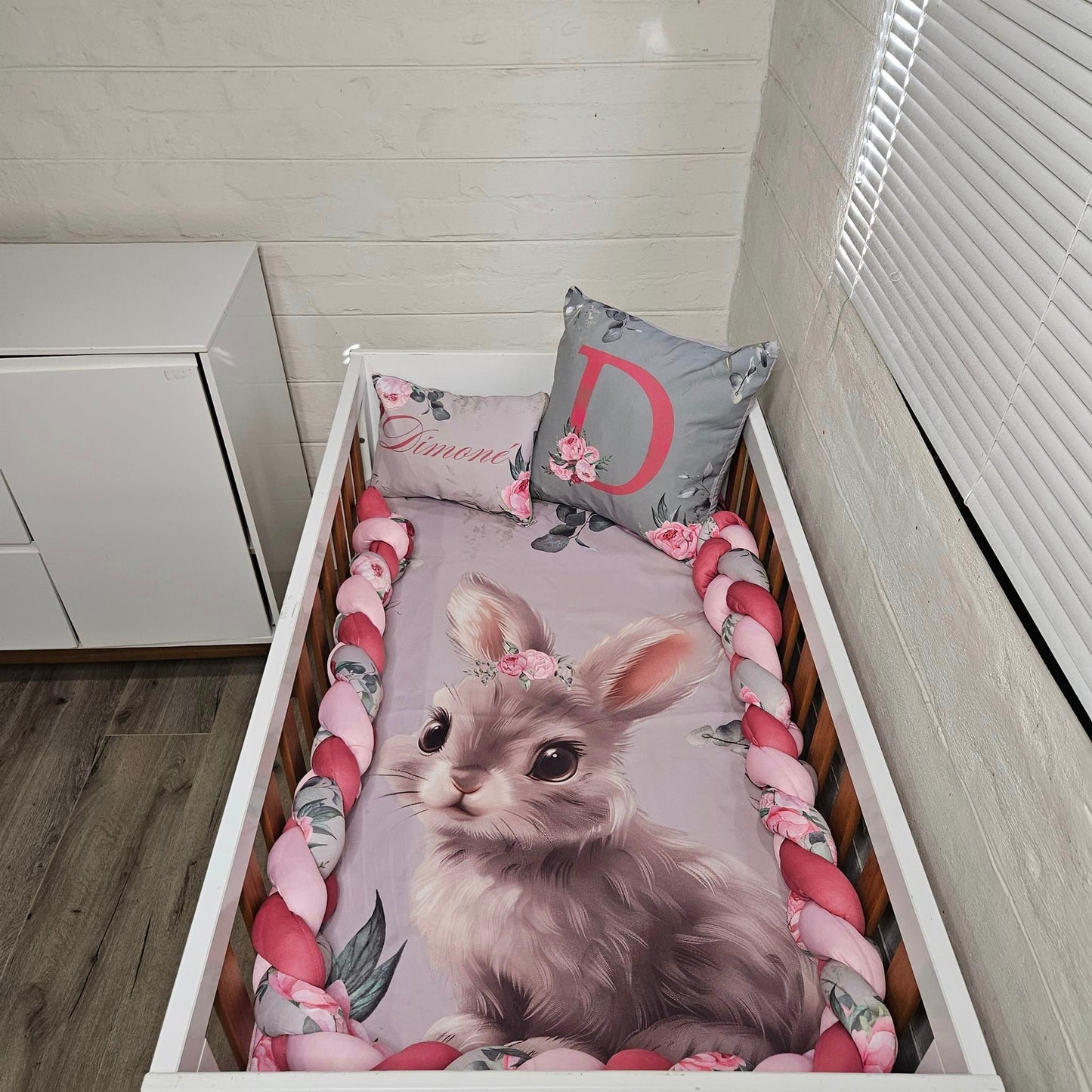 Eucalyptus Peony Bunny cot linen