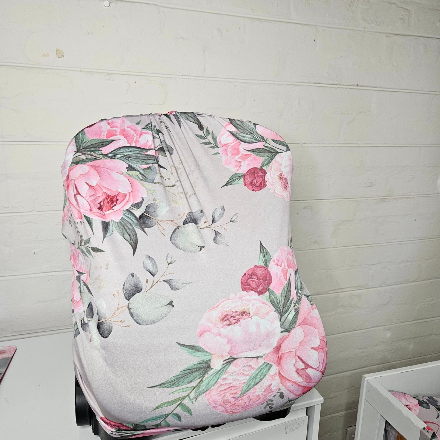 Eucalyptus Peony Bunny car seat cover