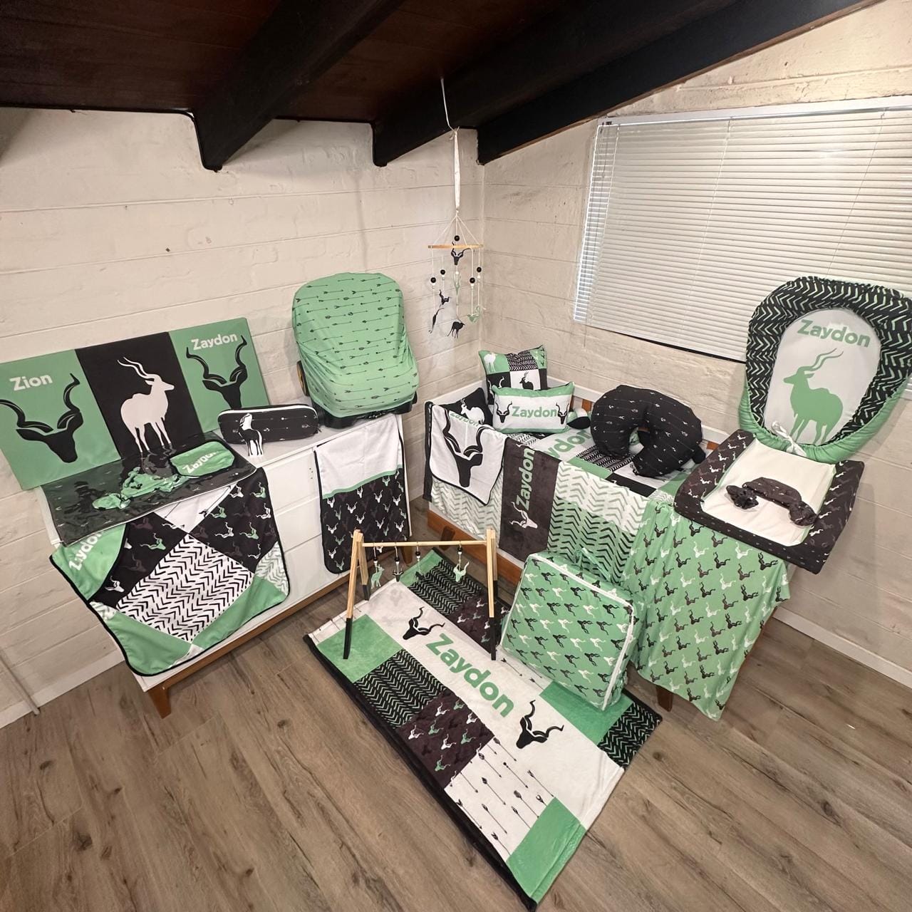 Mint and Black Kudu car seat cover