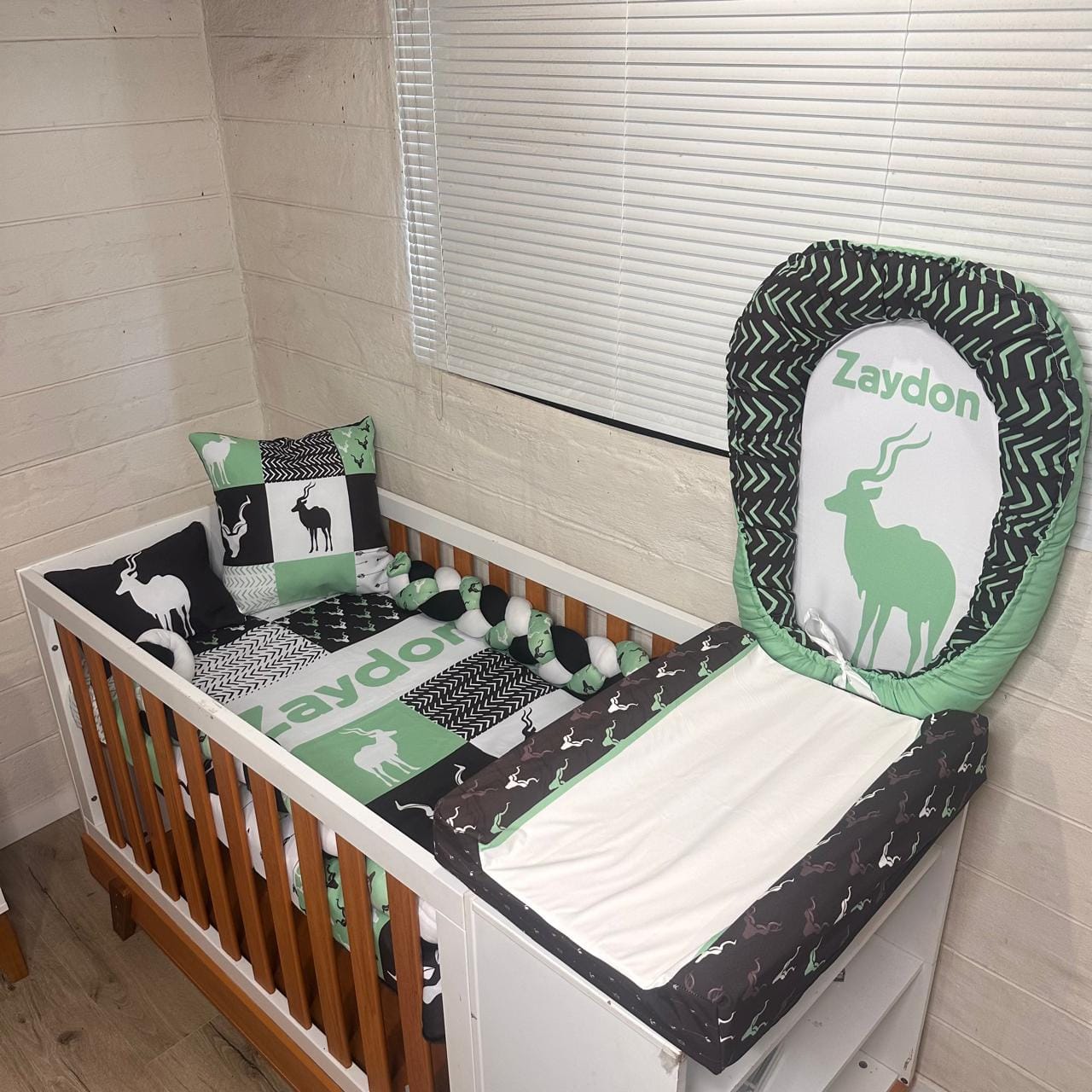 Mint and Black Kudu waterproof changing mat