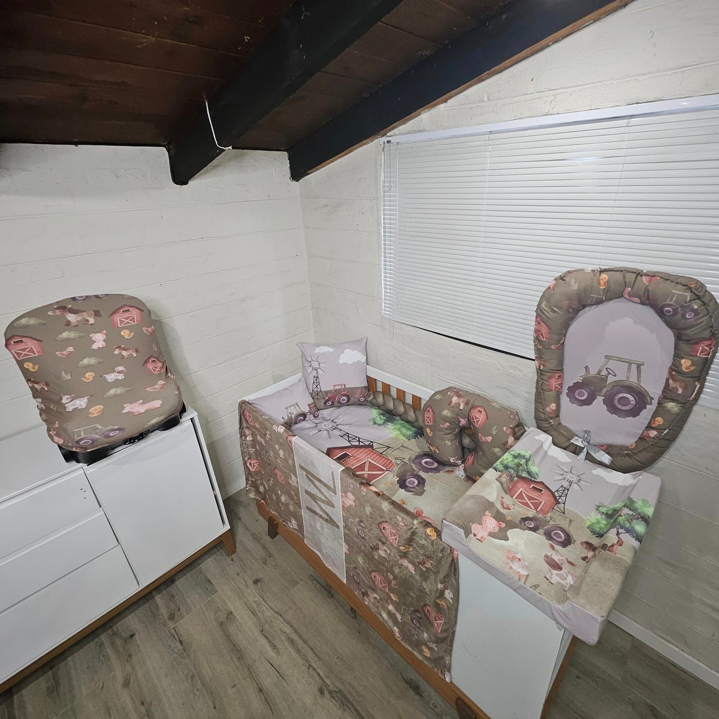 Olive Cartoon Farm car seat cover