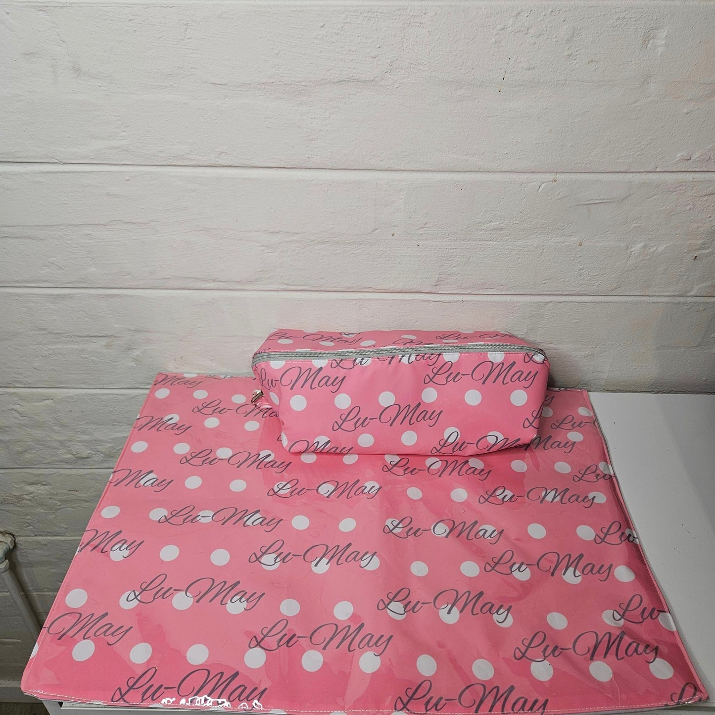 Pink Polka and Grey Ellie Travel Nest Bag