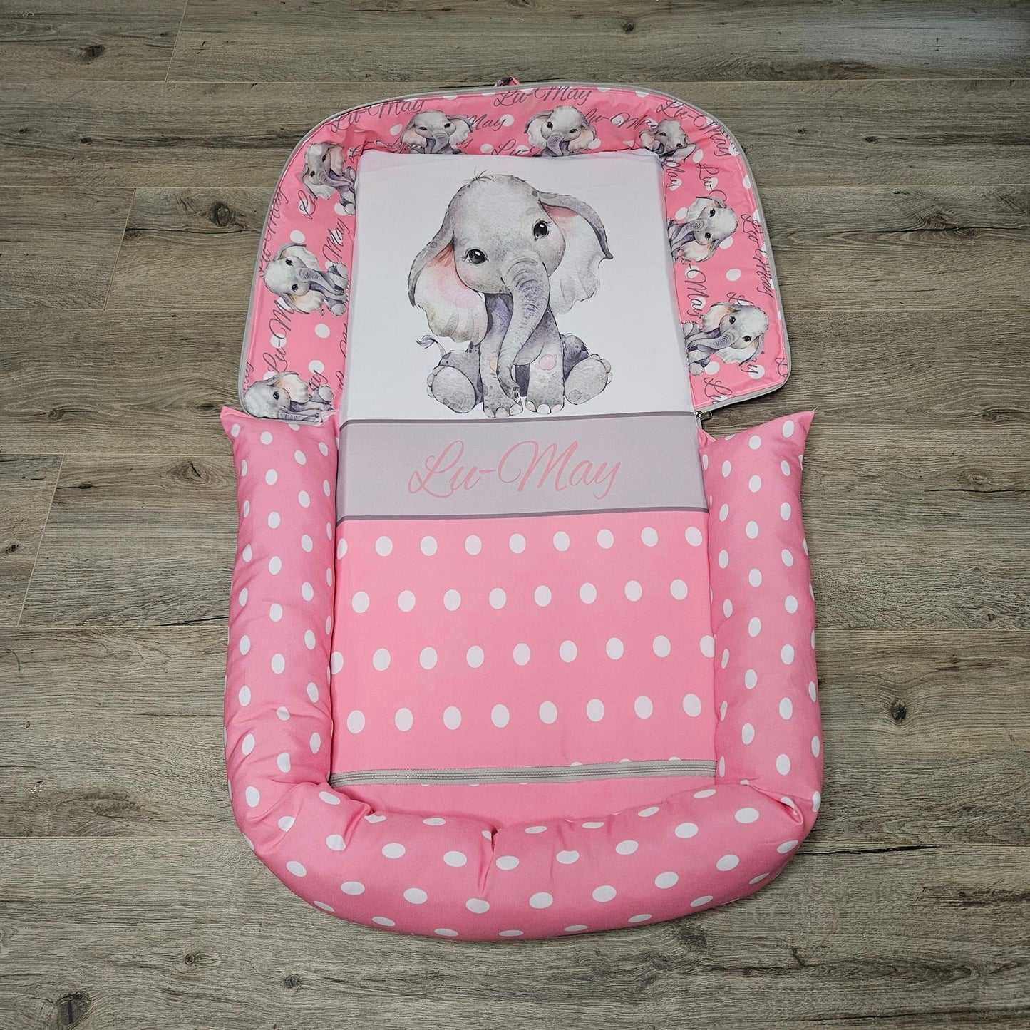 Pink Polka and Grey Ellie Travel Nest Bag