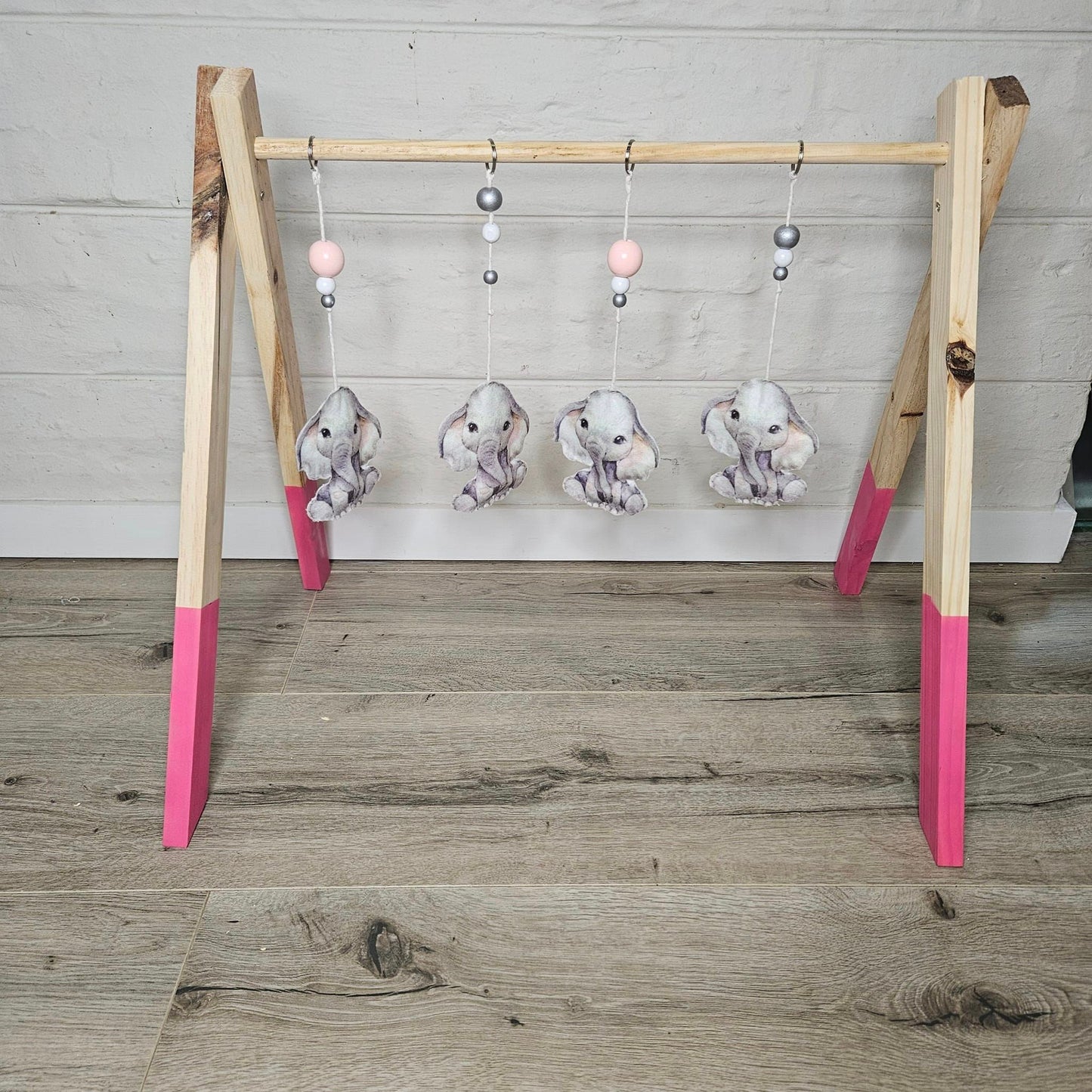 Pink Polka and Grey Ellie play gym