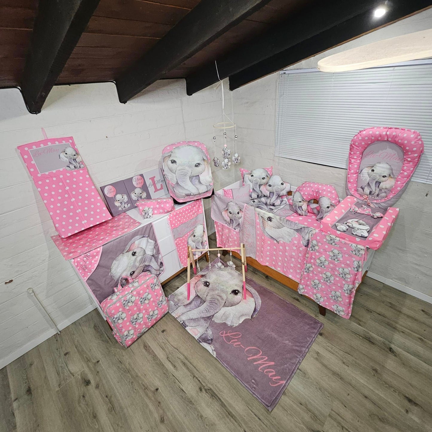 Pink Polka and Grey Ellie cot linen