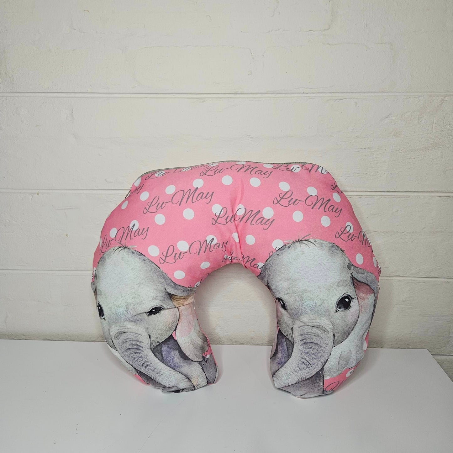 Pink Polka and Grey Ellie nursing pillow