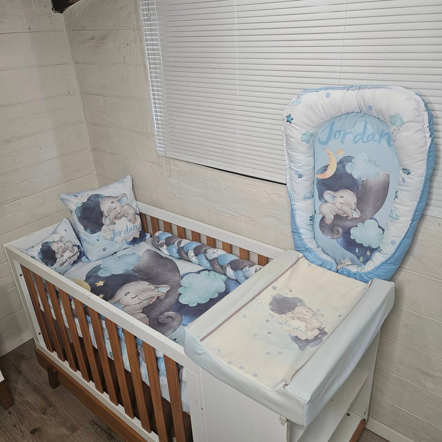 Sweet dreams Blue and Grey Ellie cot linen