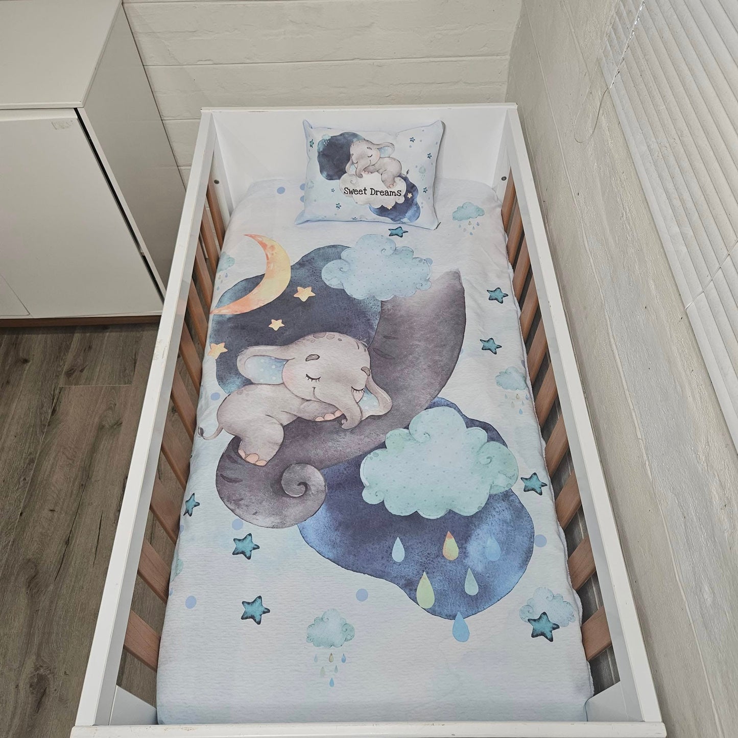 Sweet dreams Blue and Grey Ellie cot linen