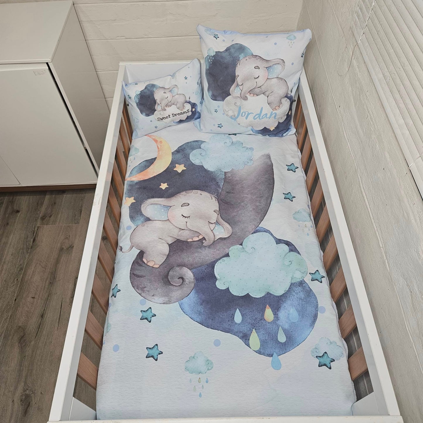 Sweet dreams Blue and Grey Ellie cot linen