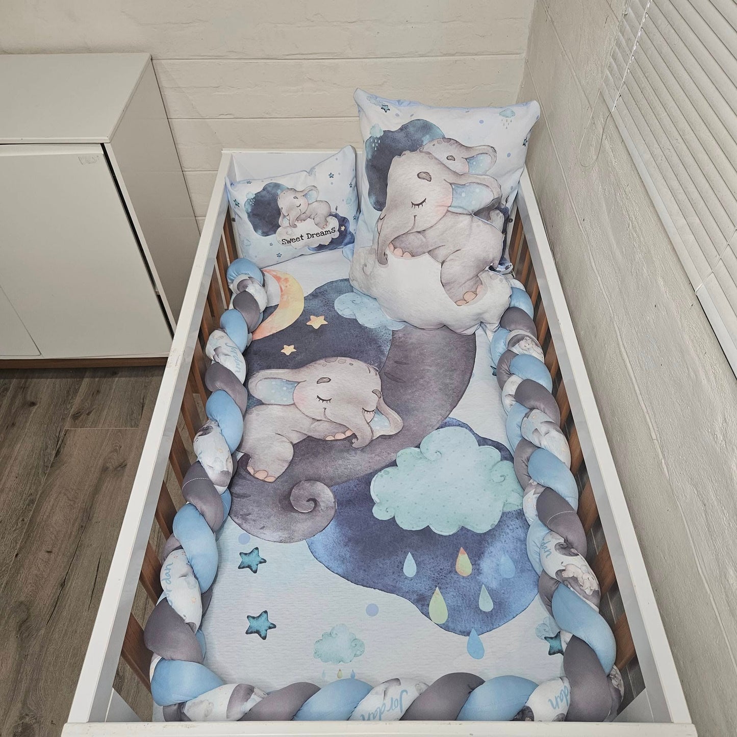 Sweet dreams Blue and Grey Ellie cot linen