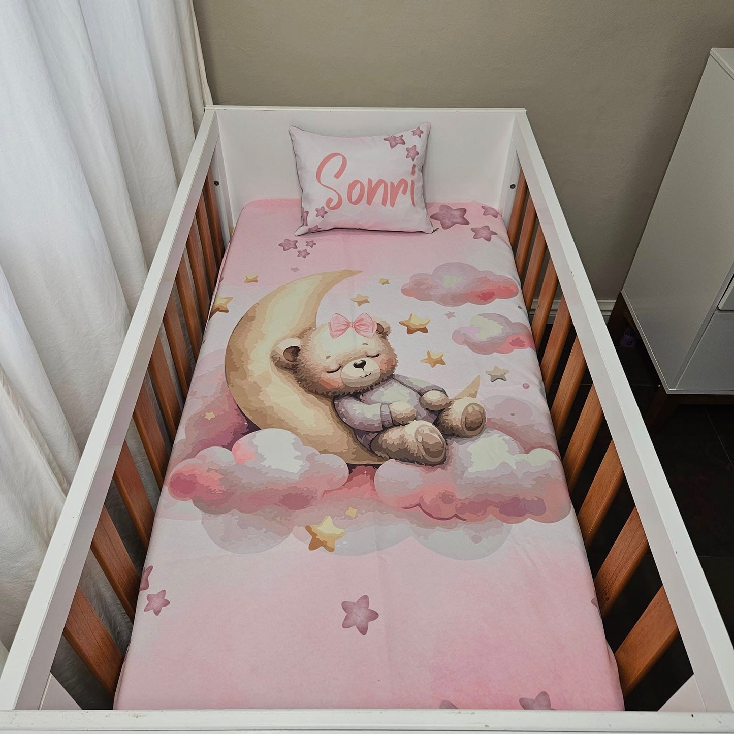 Twinkle Twinkle Dreamy Teddy (Pink) cot linen