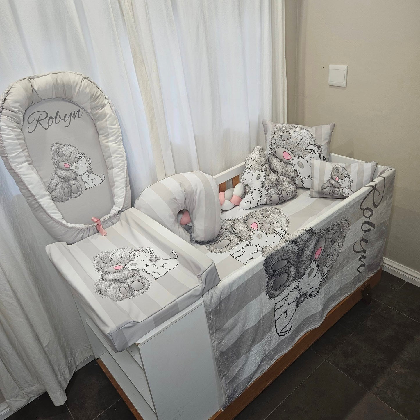 Pink Nose Grey strips Tatty Teddy Baby Nest