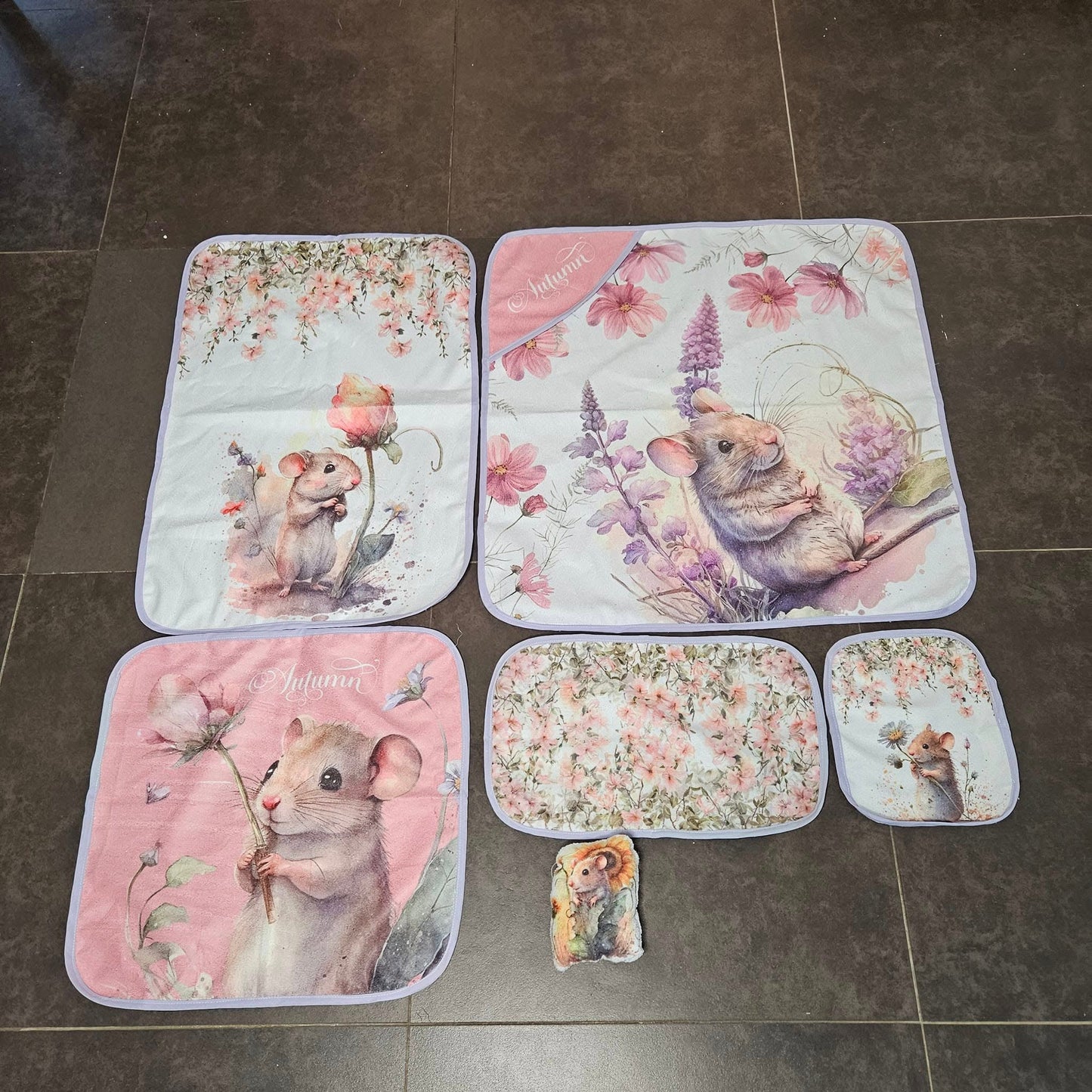 Custom Printed Field Flower Mice  cot linen