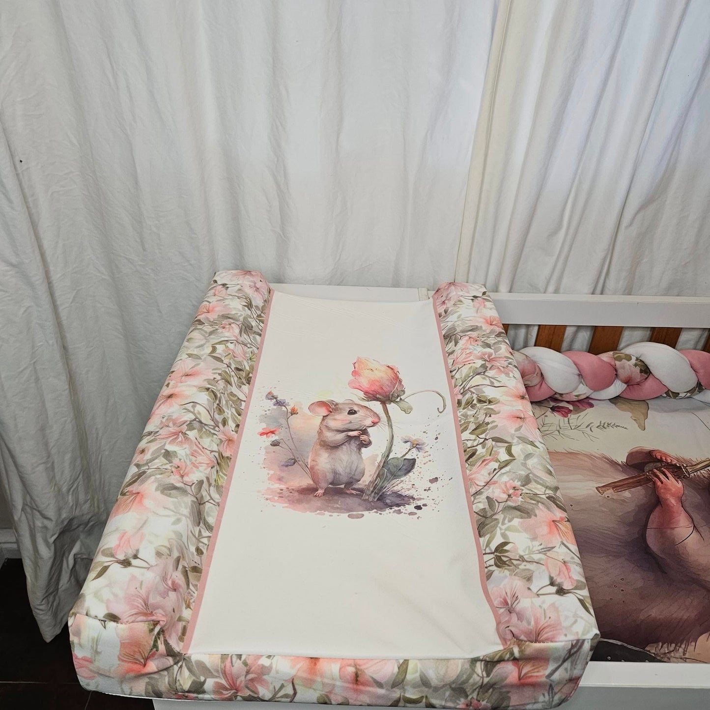 Custom Printed Field Flower Mice  cot linen