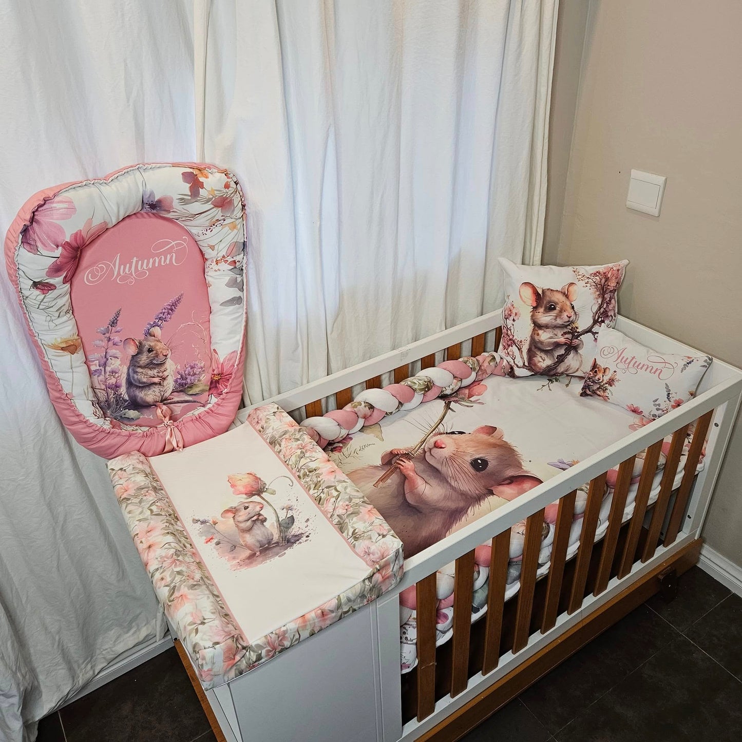 Custom Printed Field Flower Mice  cot linen