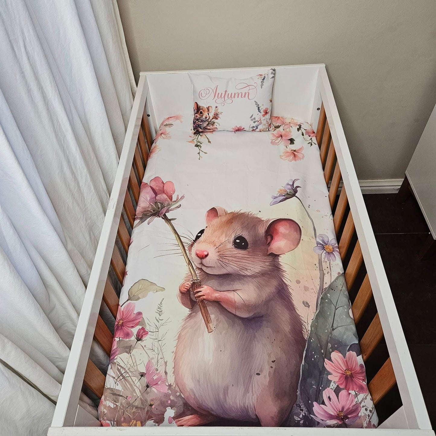 Custom Printed Field Flower Mice  cot linen