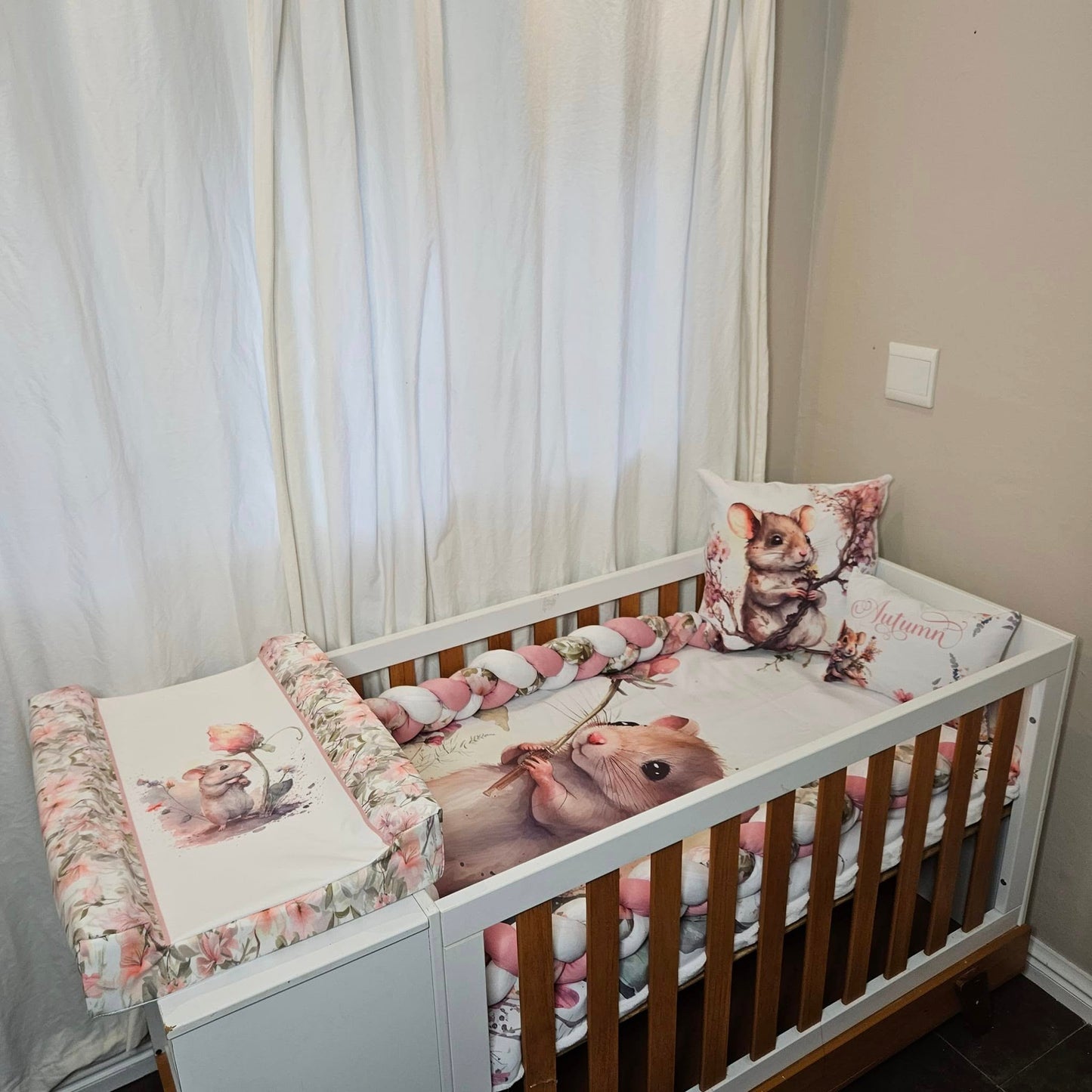 Custom Printed Field Flower Mice  cot linen