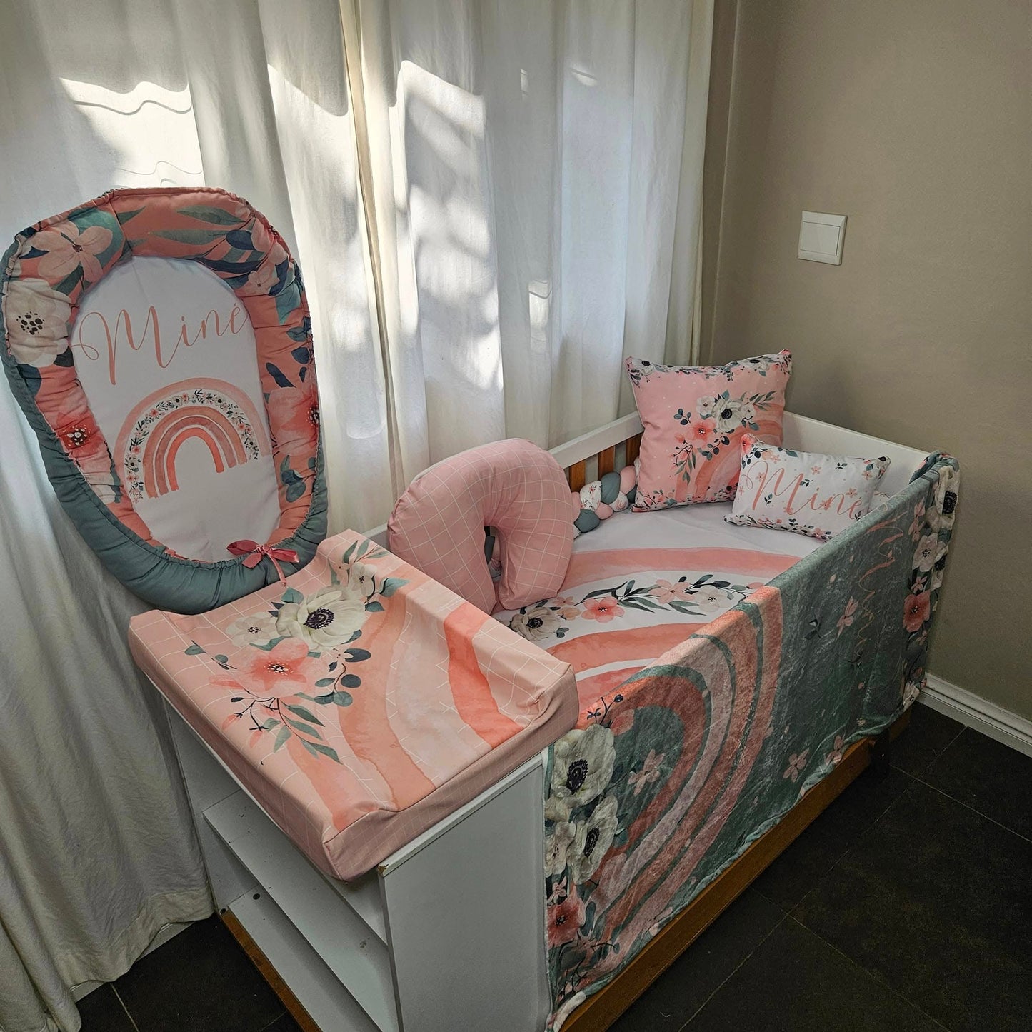 Pastel Boho Floral Rainbow cot linen