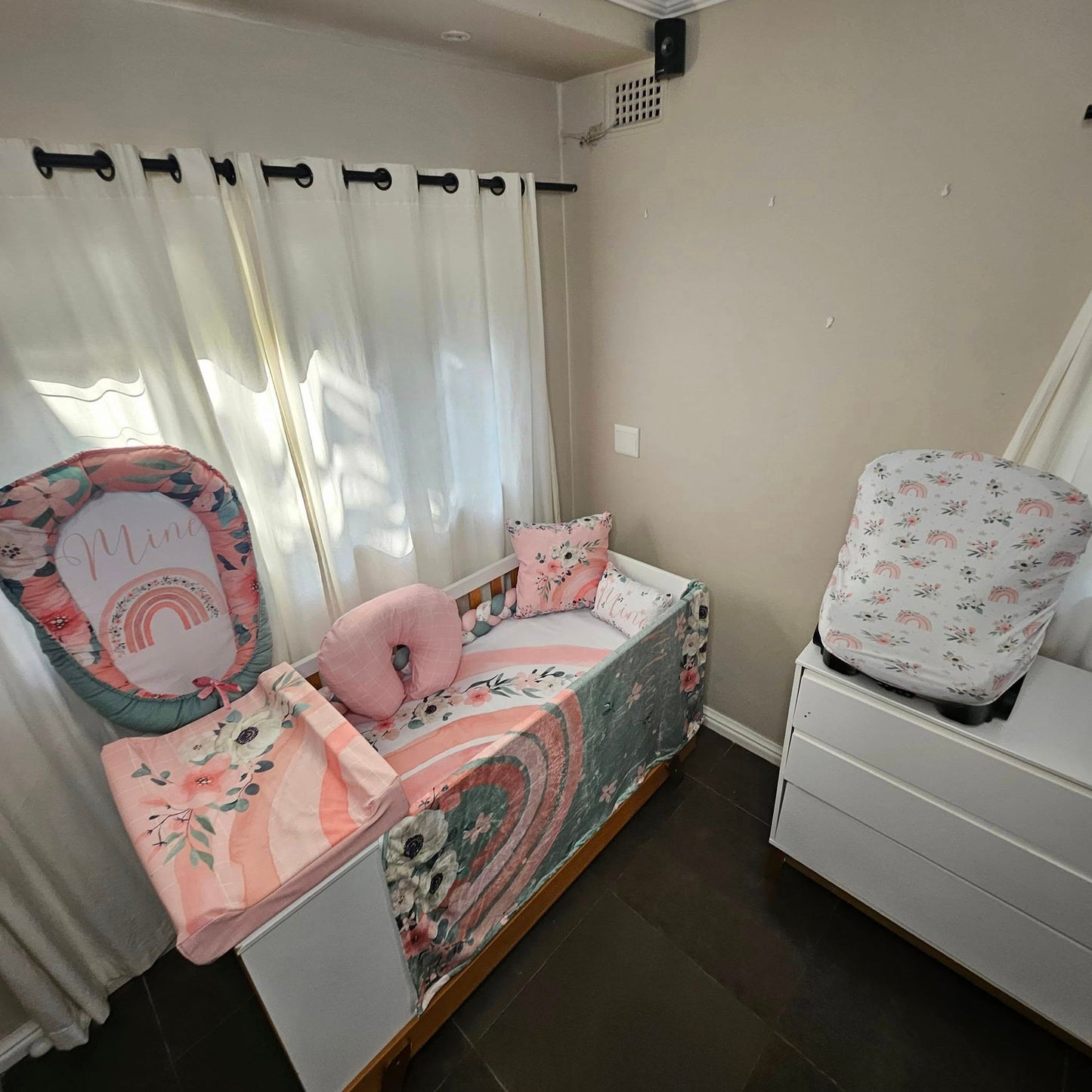 Pastel Boho Floral Rainbow cot linen