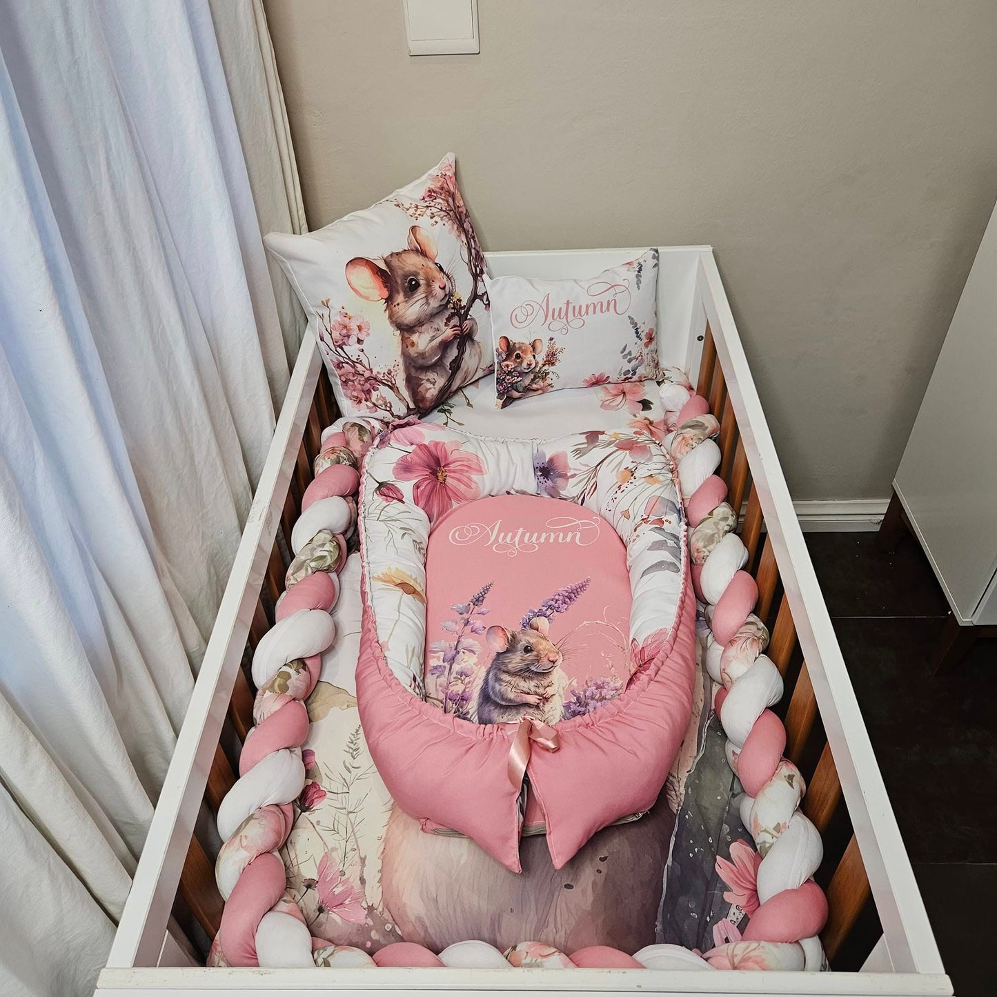 Custom Printed Field Flower Mice  cot linen