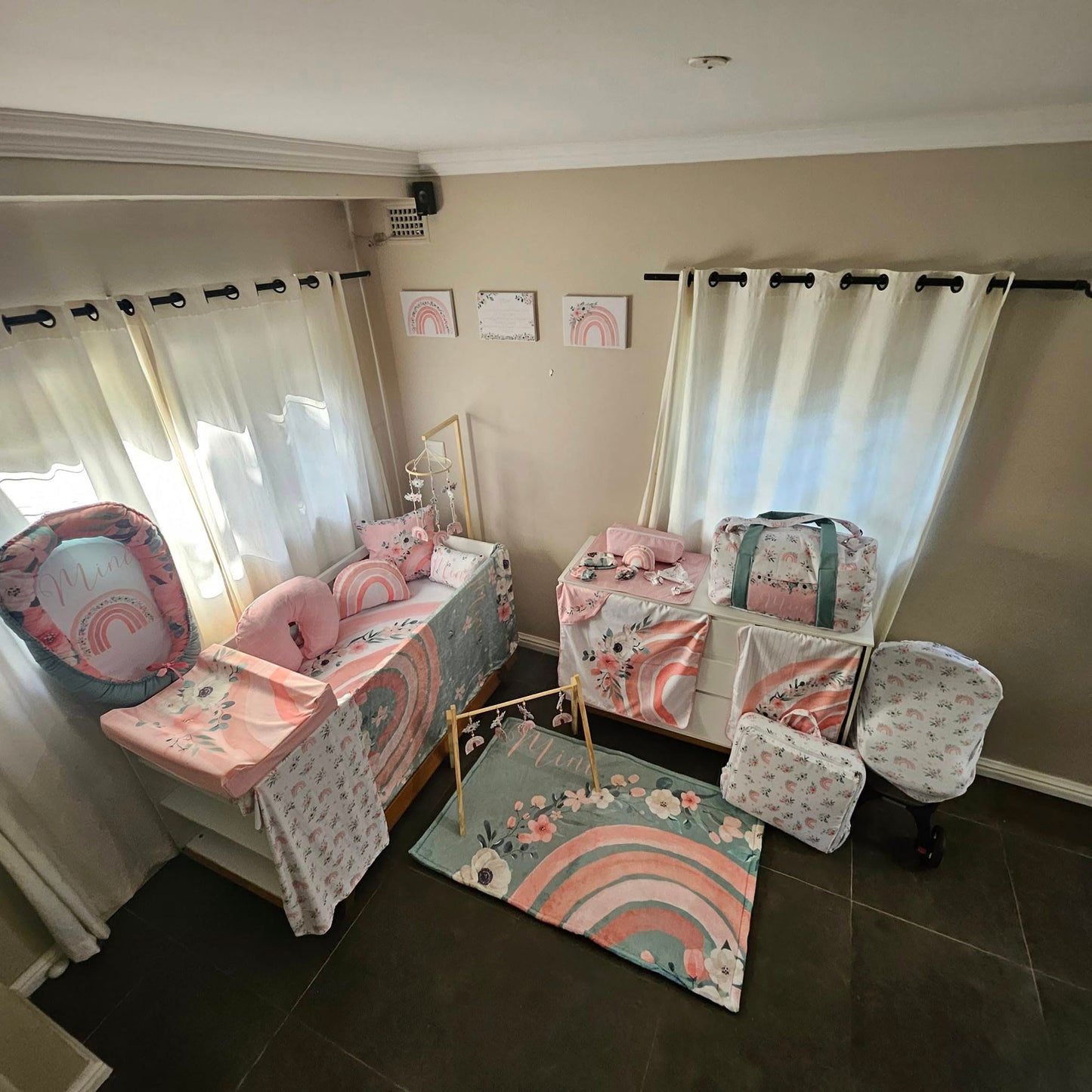 Pastel Boho Floral Rainbow cot linen