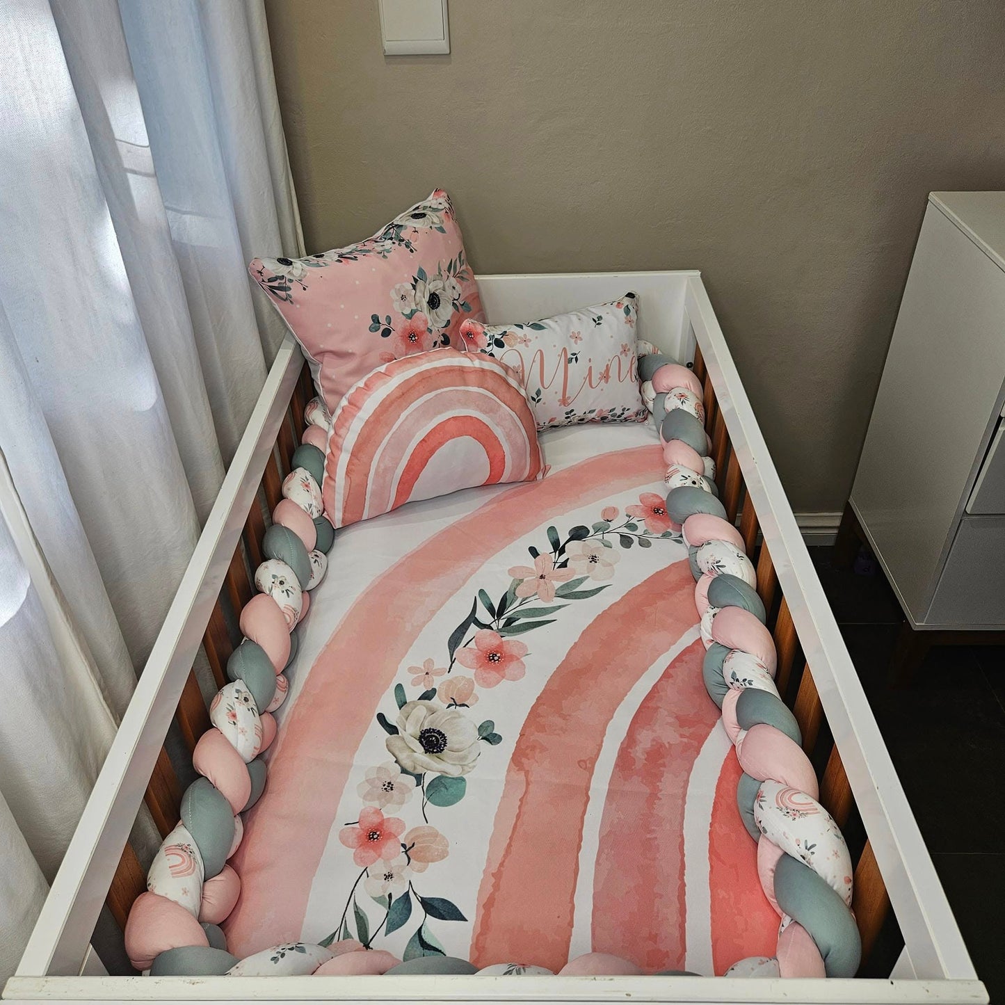 Pastel Boho Floral Rainbow cot linen
