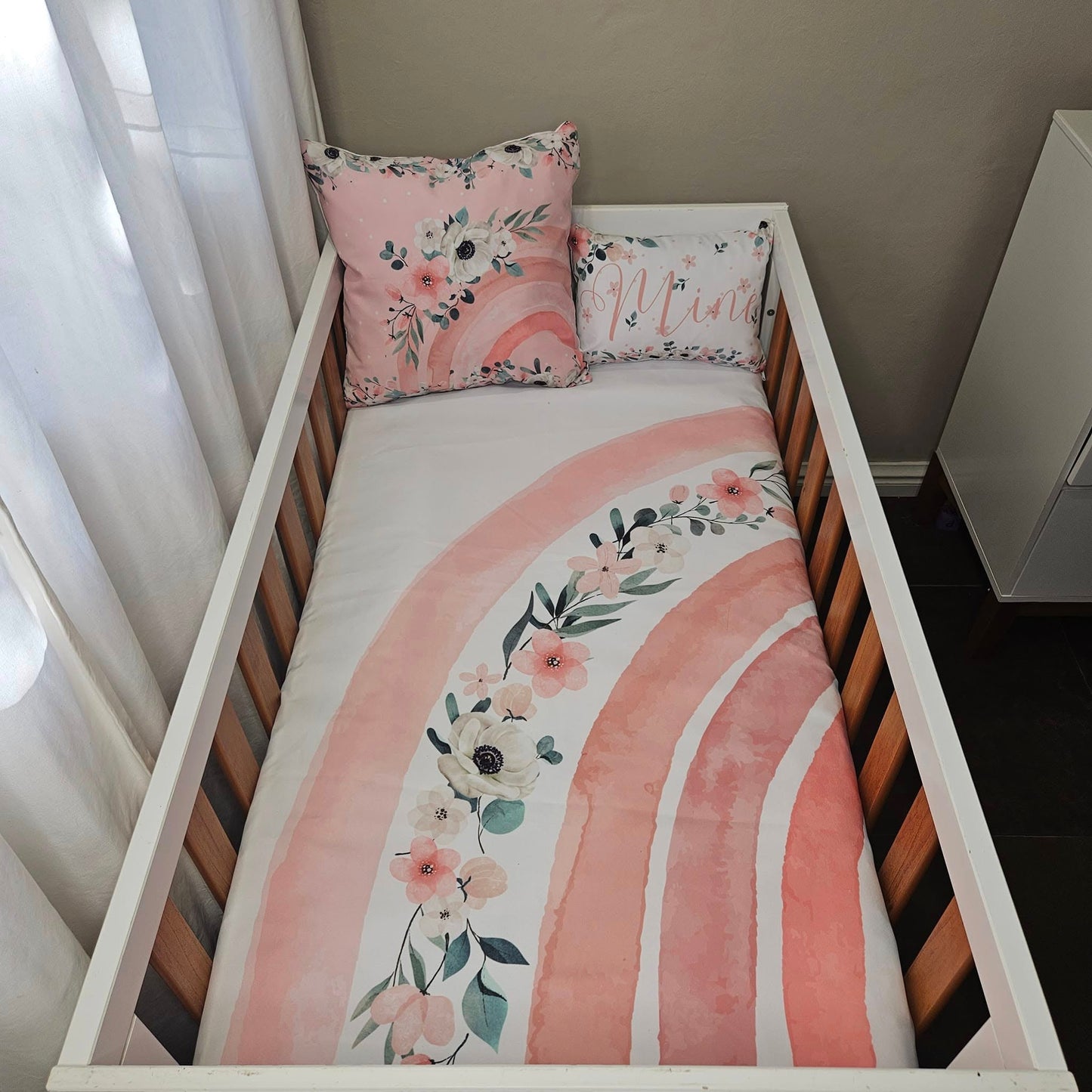 Pastel Boho Floral Rainbow cot linen