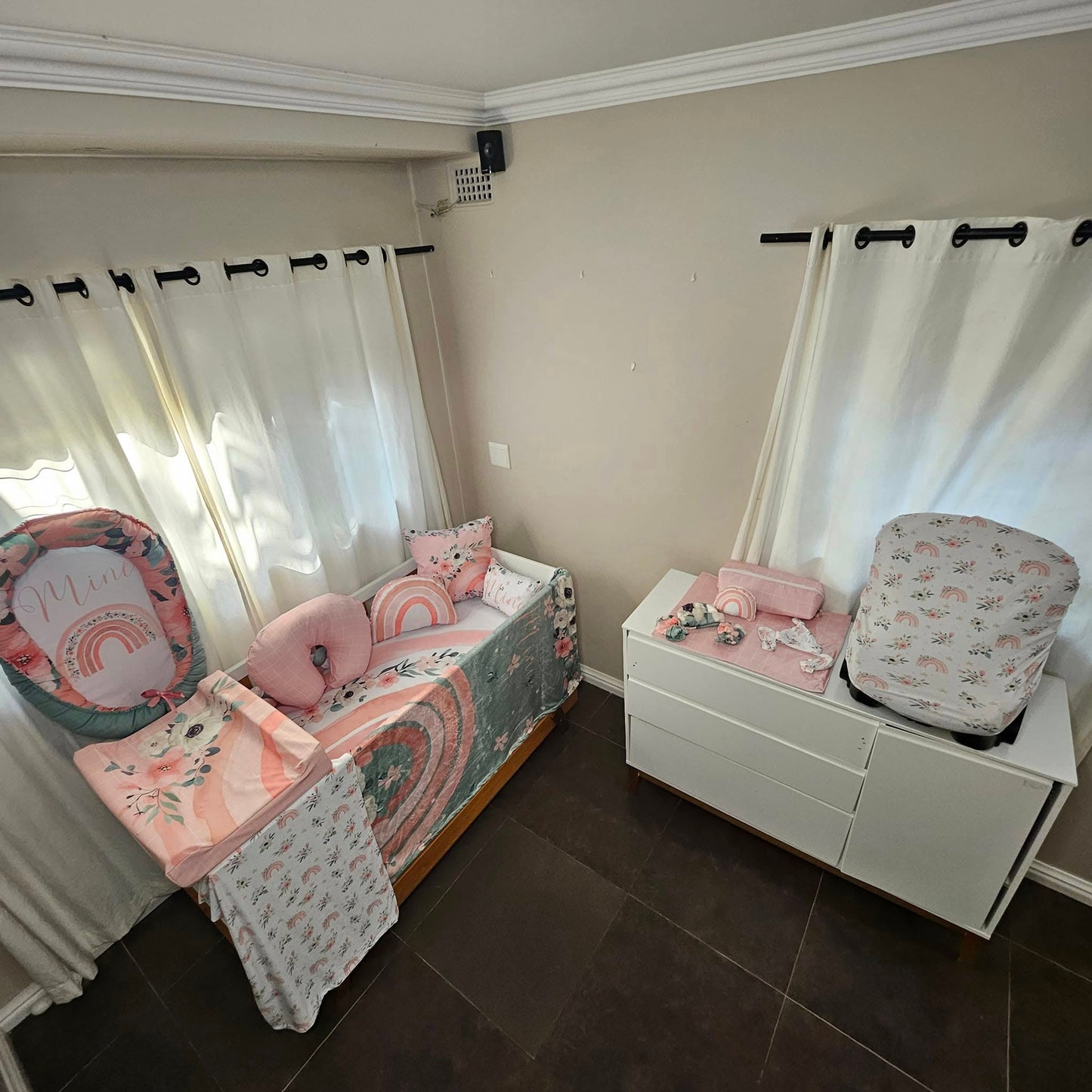 Pastel Boho Floral Rainbow cot linen