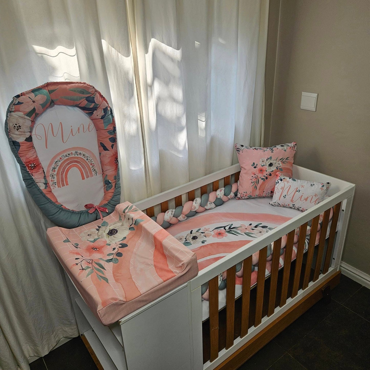 Pastel Boho Floral Rainbow cot linen