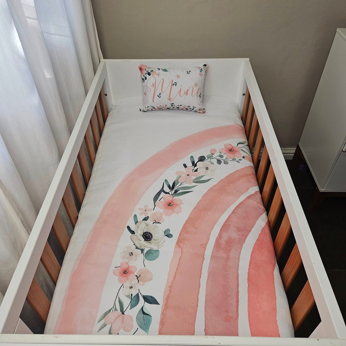 Pastel Boho Floral Rainbow cot linen