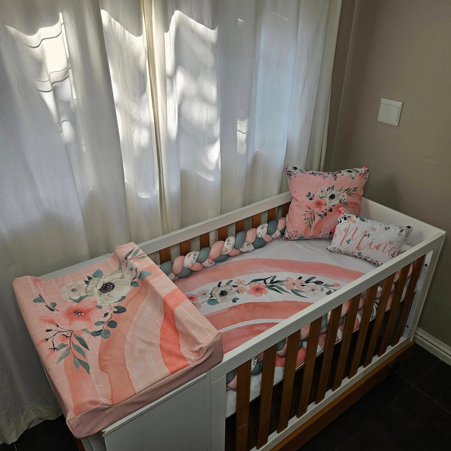 Pastel Boho Floral Rainbow cot linen