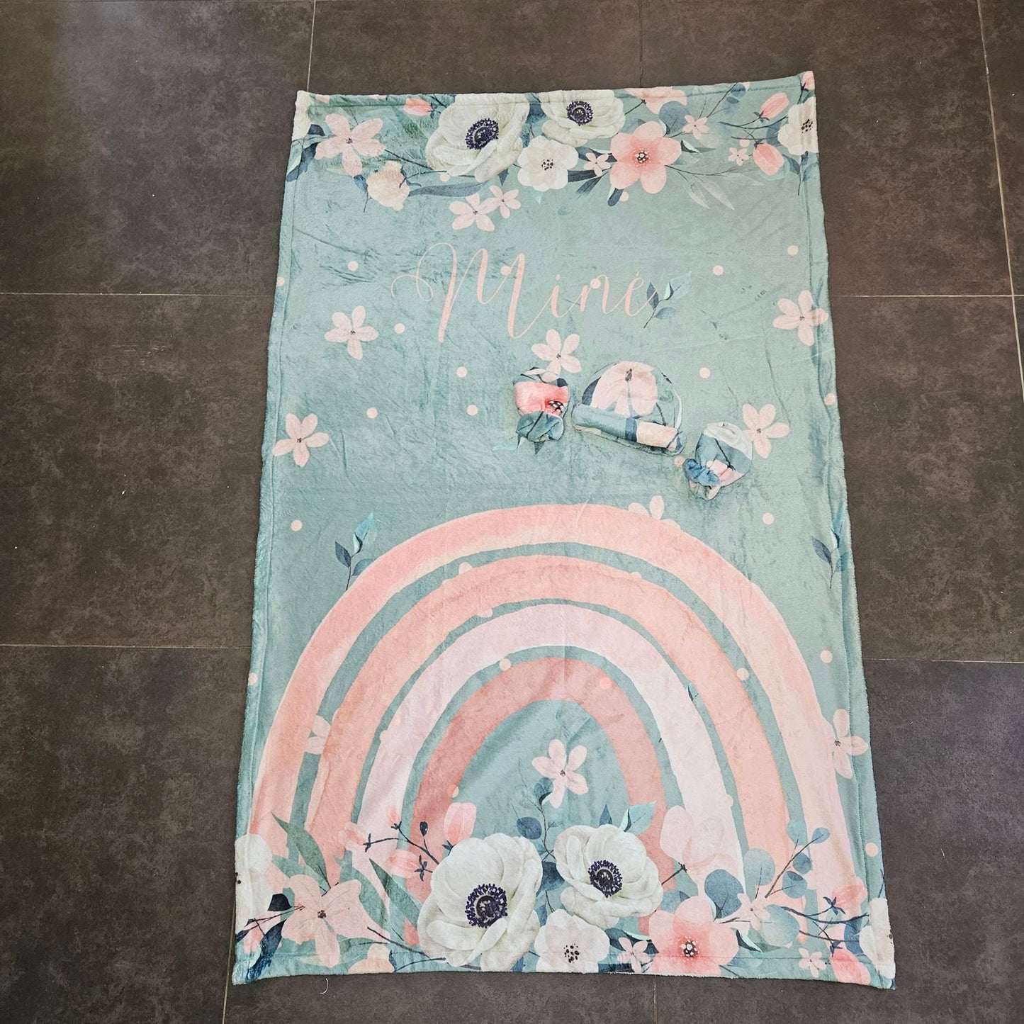 Pastel Boho Floral Rainbow Fleece Blanket