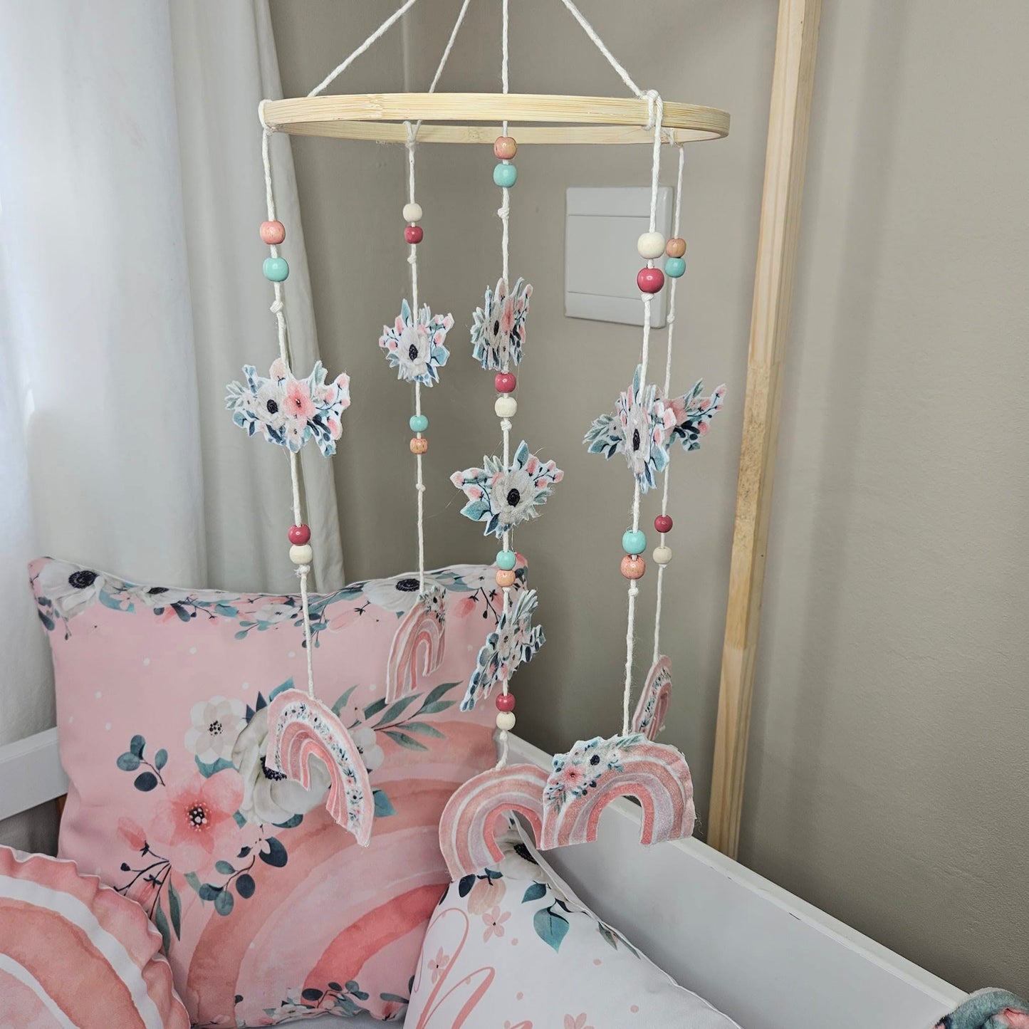 Pastel Boho Floral Rainbow cot linen