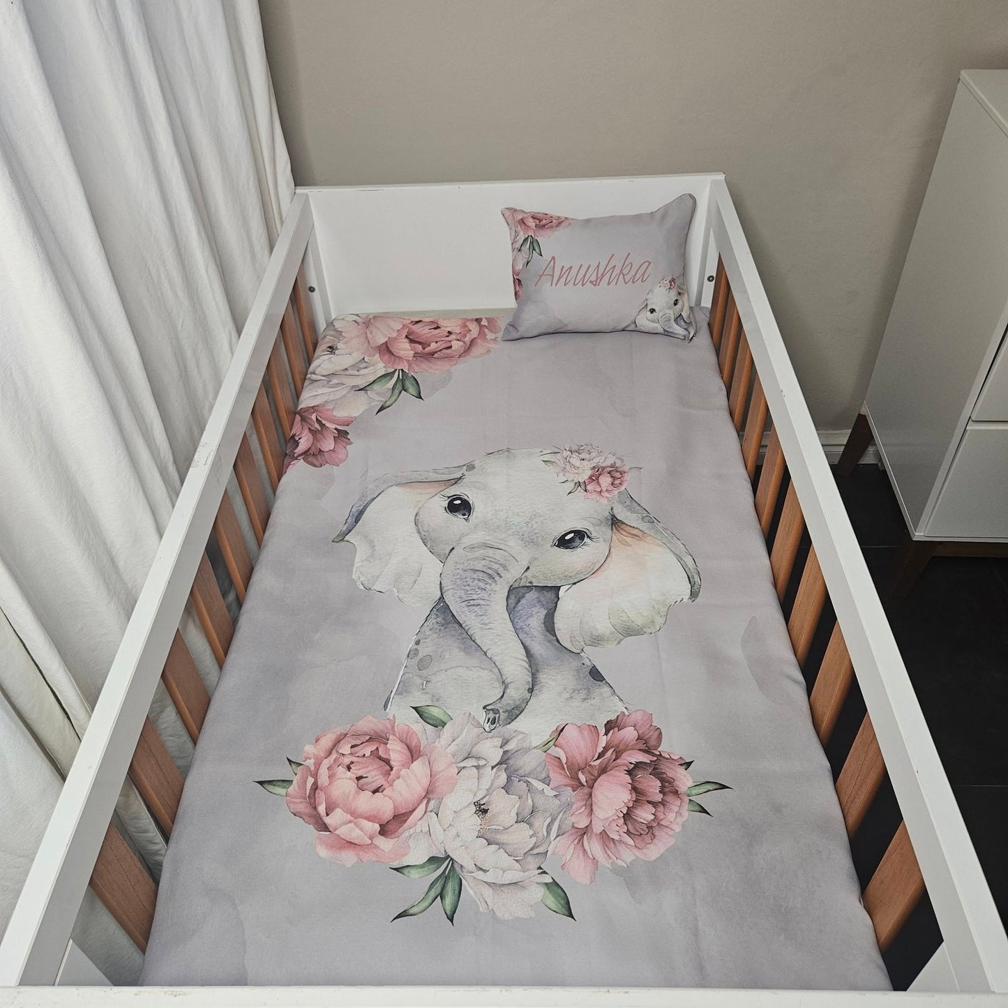 Grey Peony Floral Ellie  cot linen