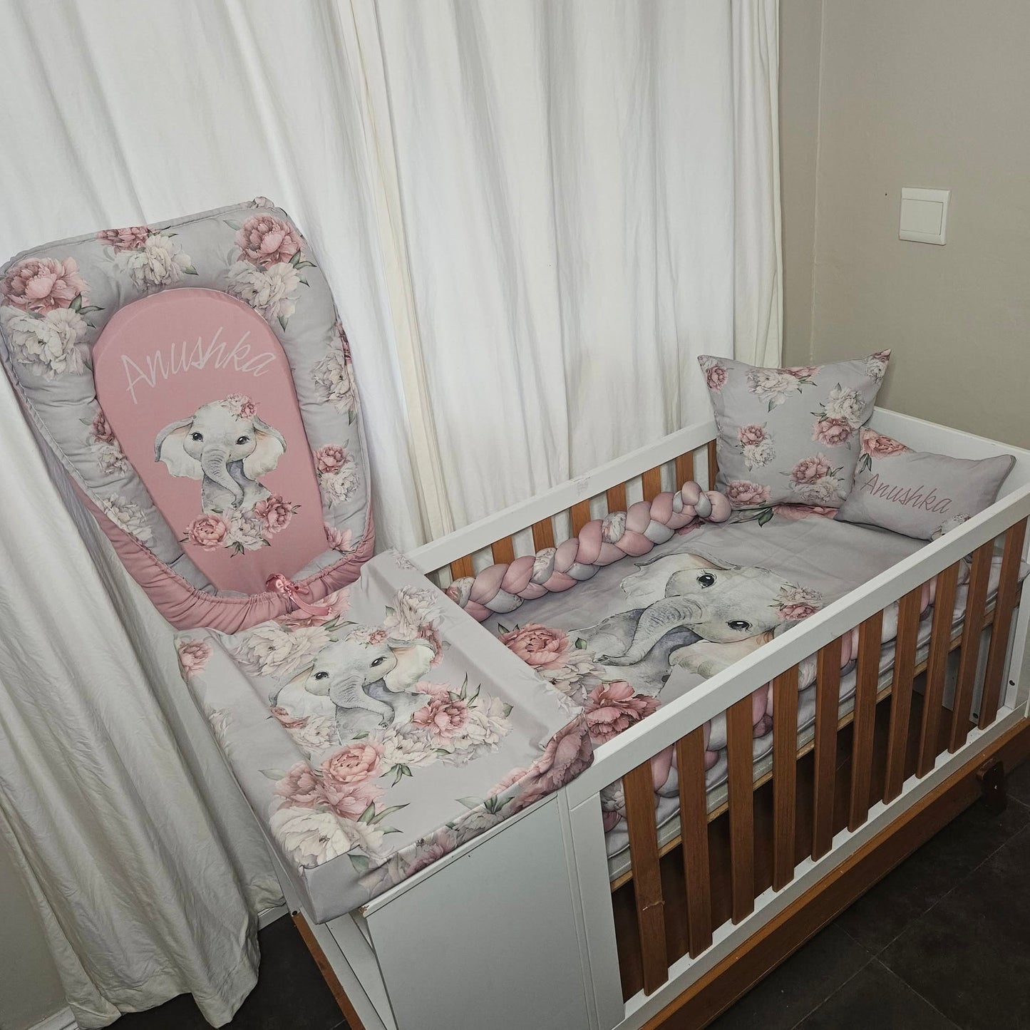 Grey Peony Floral Ellie  cot linen