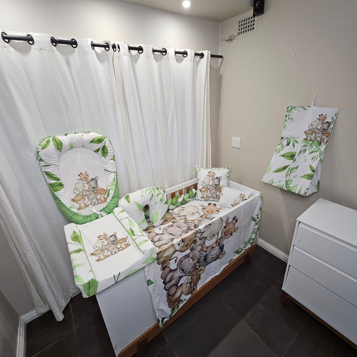 Leafy Green Cute Safari  cot linen