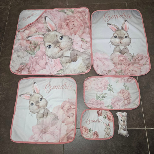 Silver Peony Bunny Toweling Set
