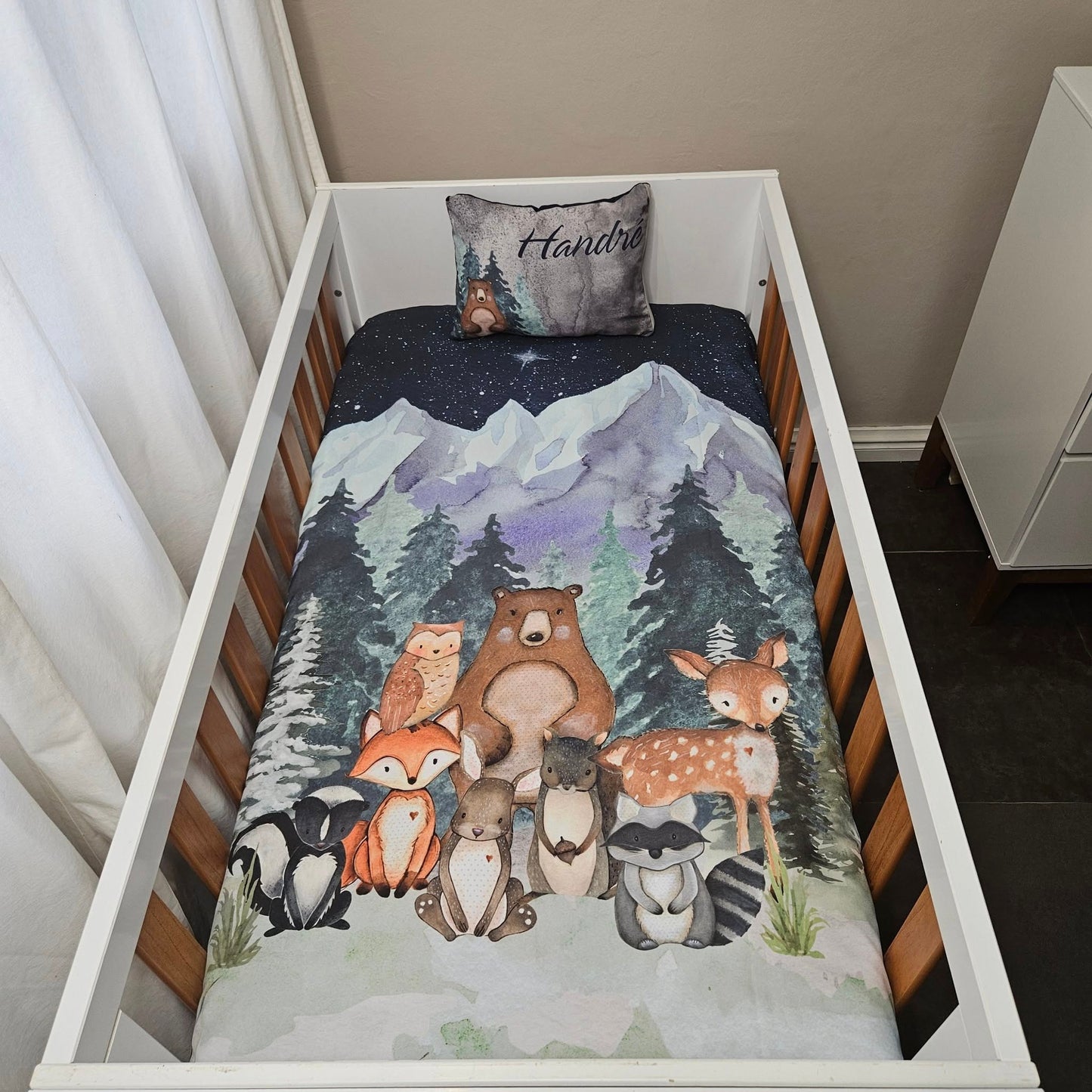 Navy Starry Sky Woodlands  cot linen