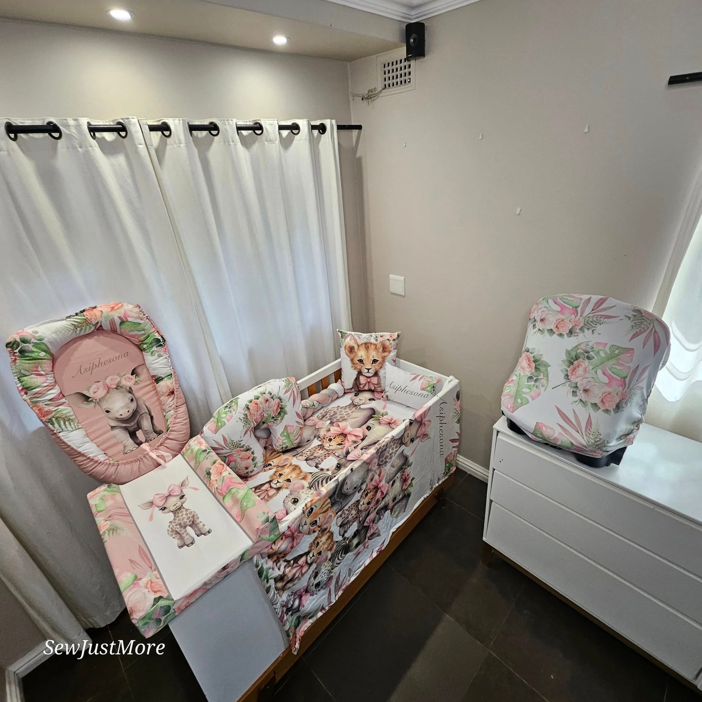 Pink Tropical Safari cot linen