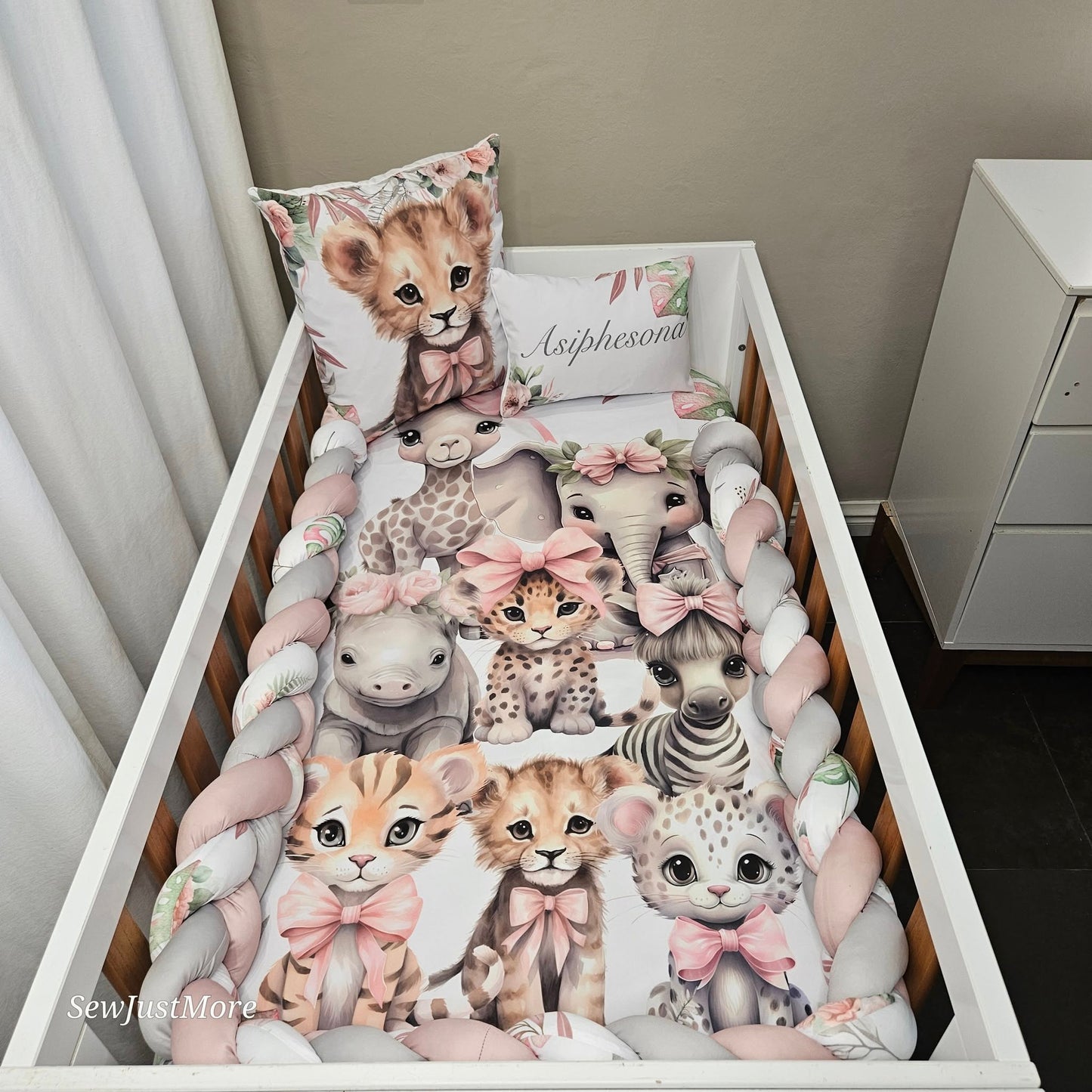 Pink Tropical Safari cot linen