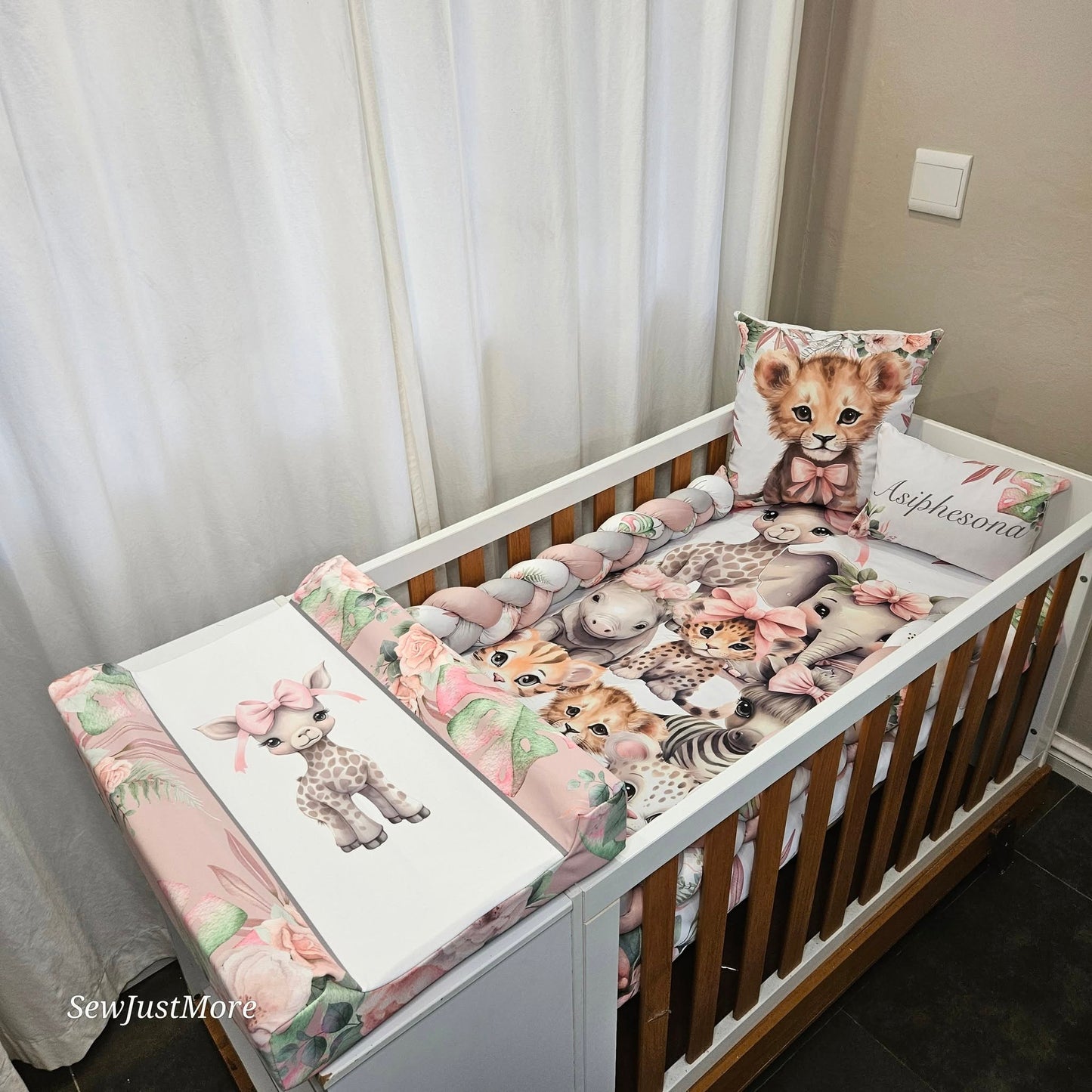 Pink Tropical Safari cot linen