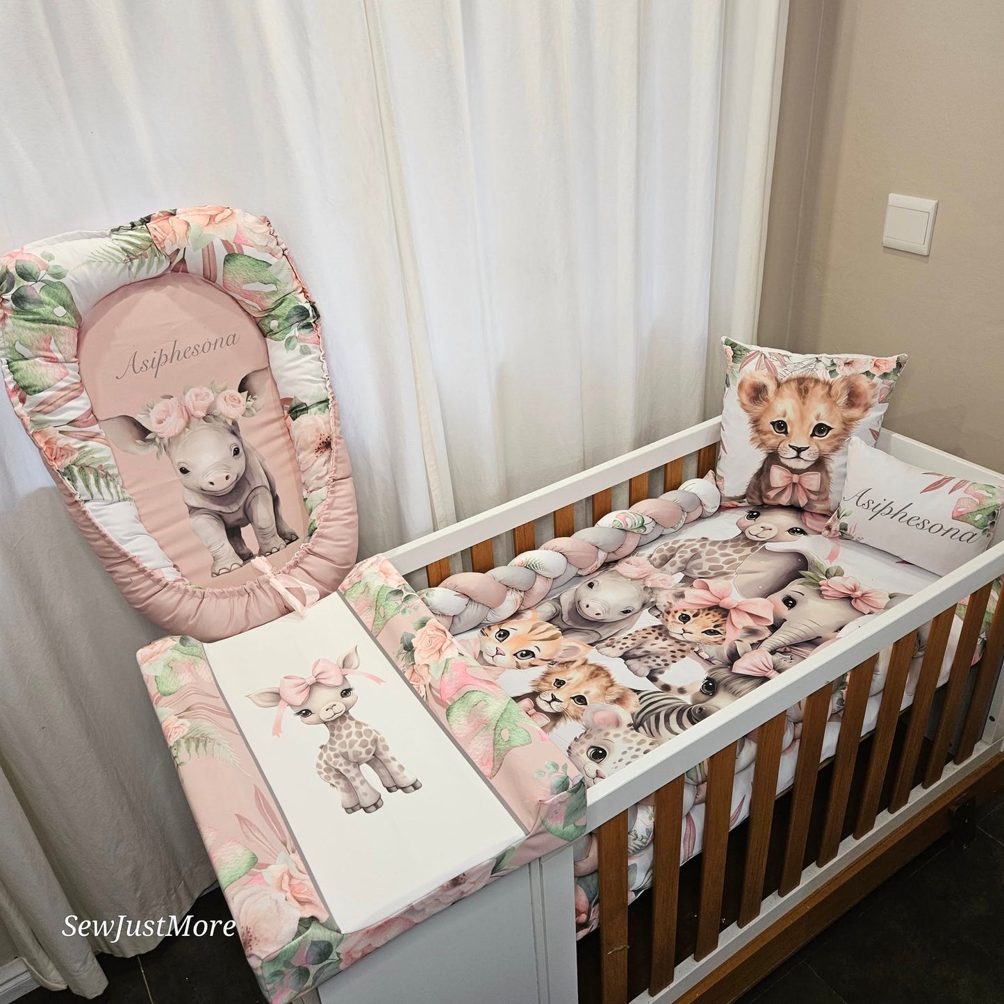 Pink Tropical Safari cot linen