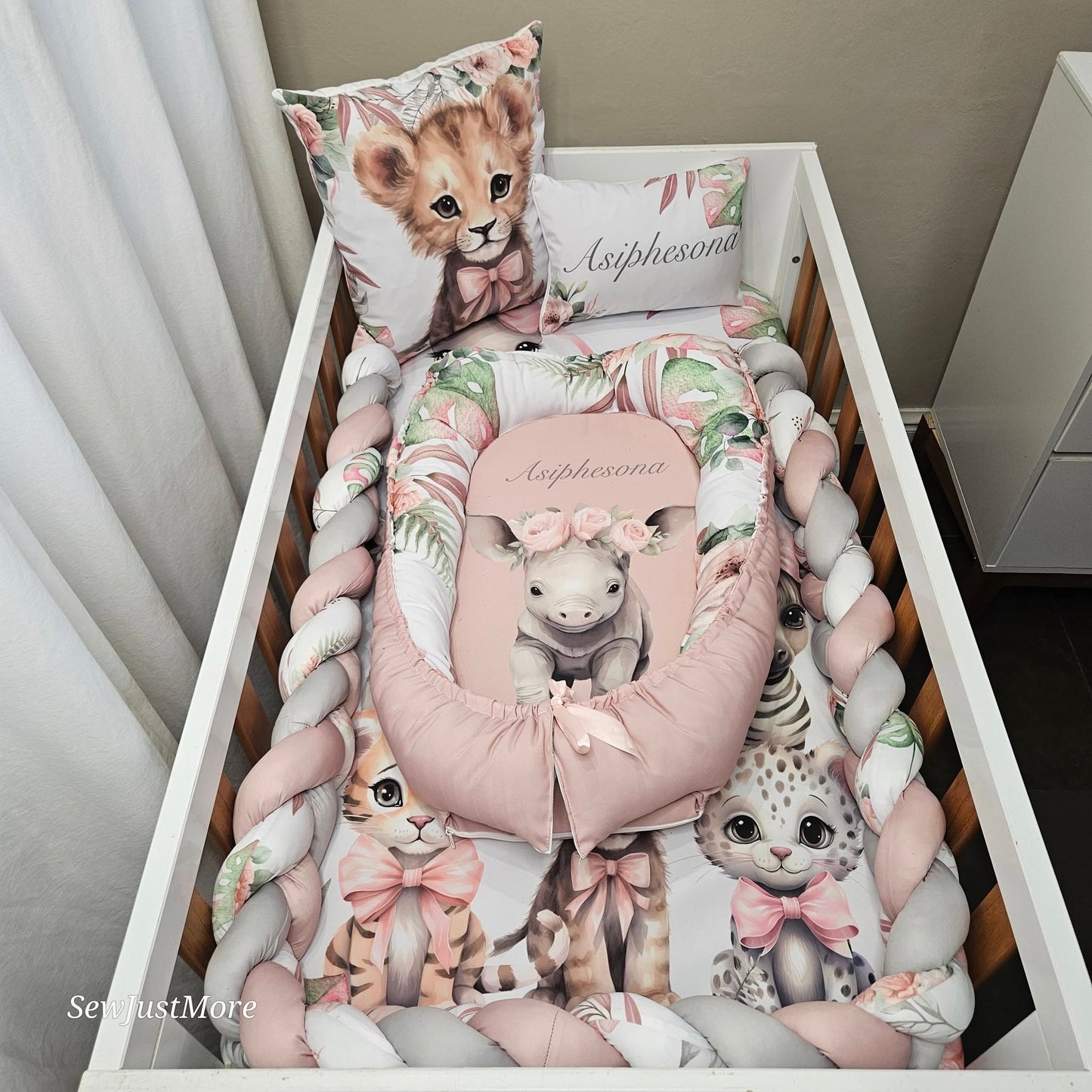 Pink Tropical Safari cot linen