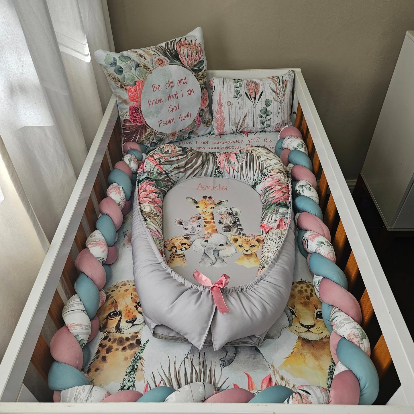 Karoo Fynbos Safari (Duck egg and Mint) cot linen