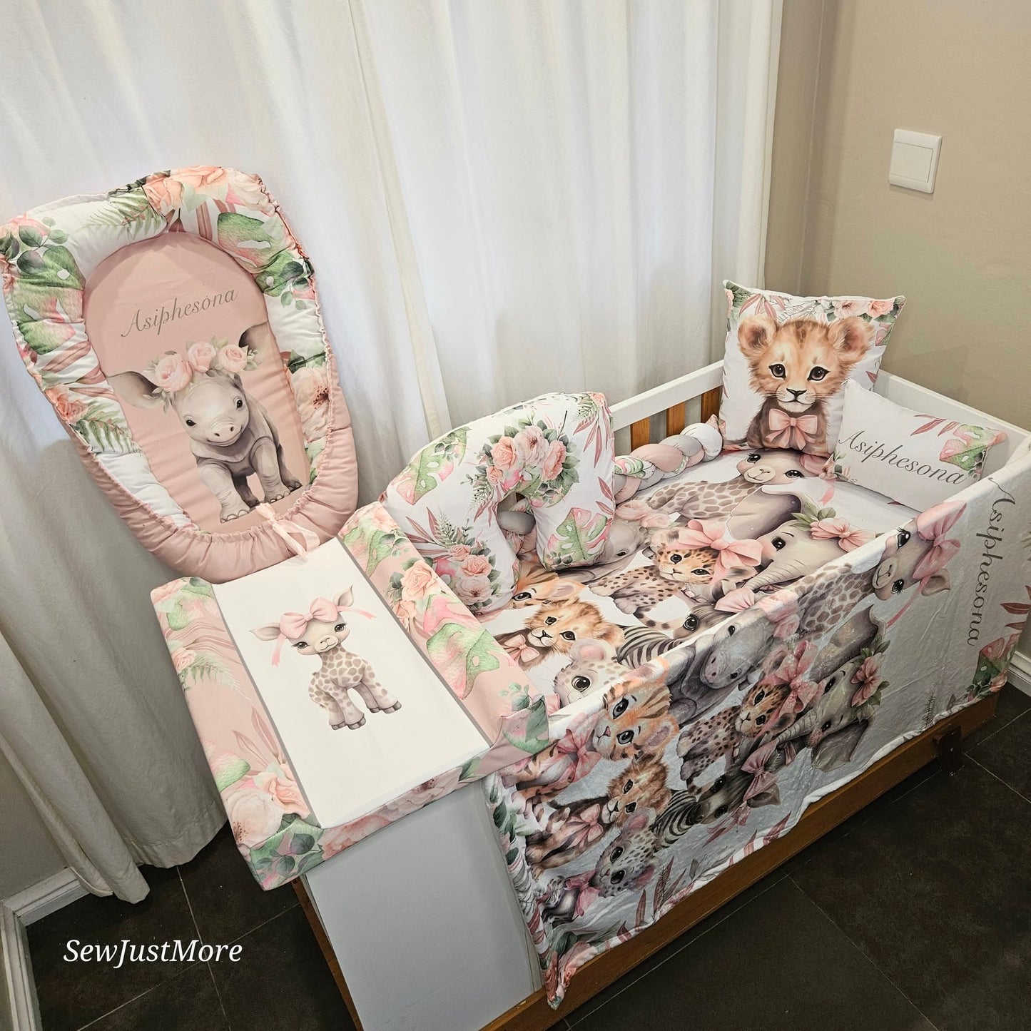 Pink Tropical Safari cot linen