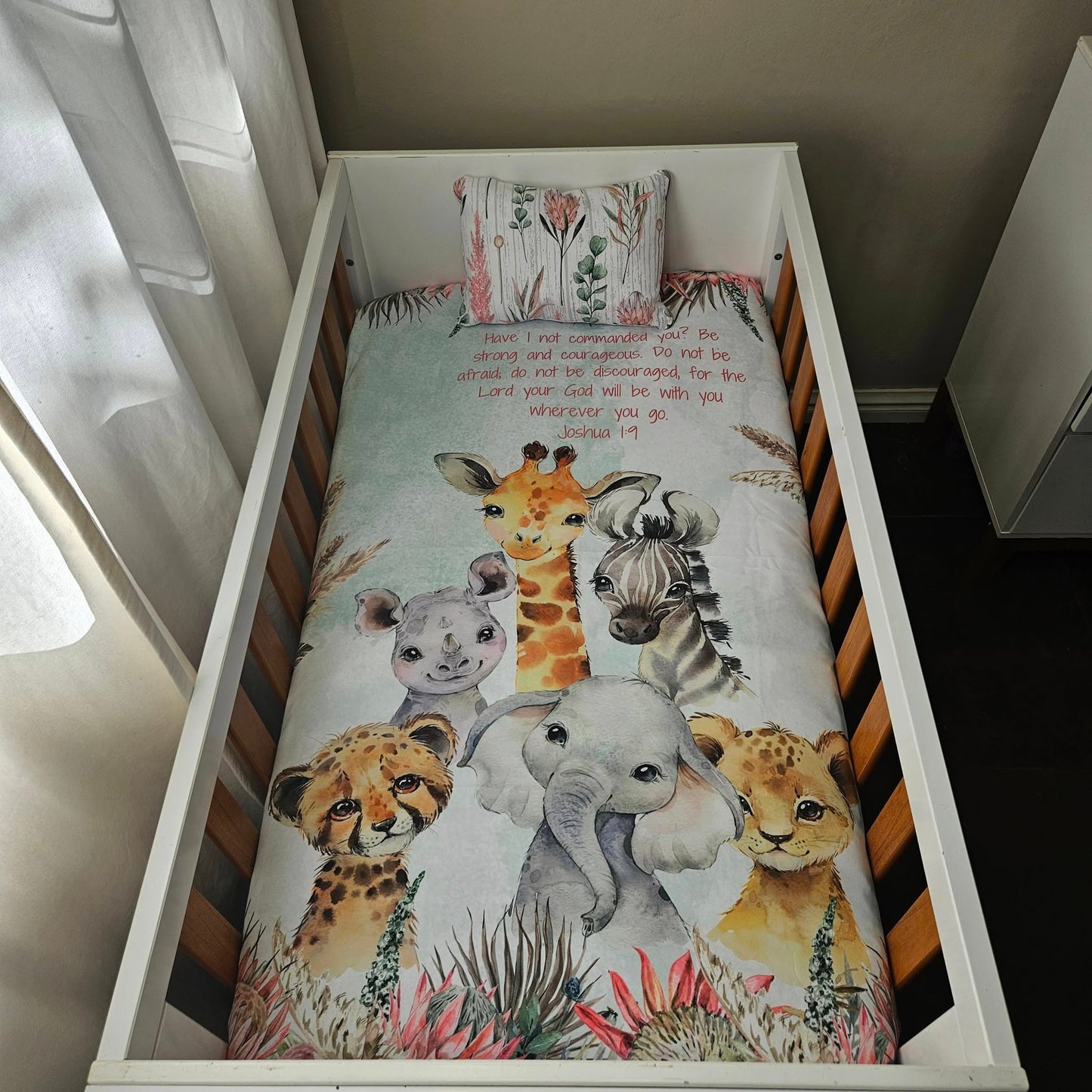 Karoo Fynbos Safari (Duck egg and Mint) cot linen