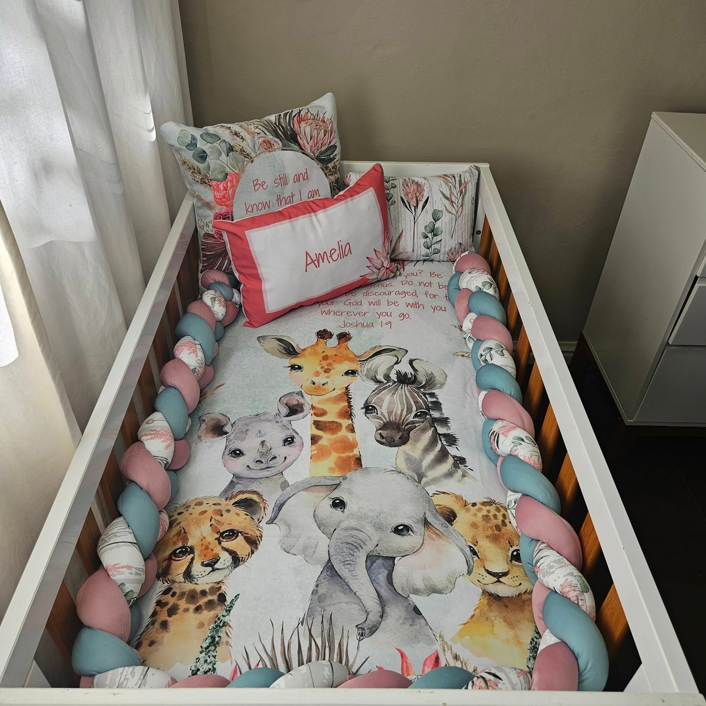 Karoo Fynbos Safari (Duck egg and Mint) cot linen