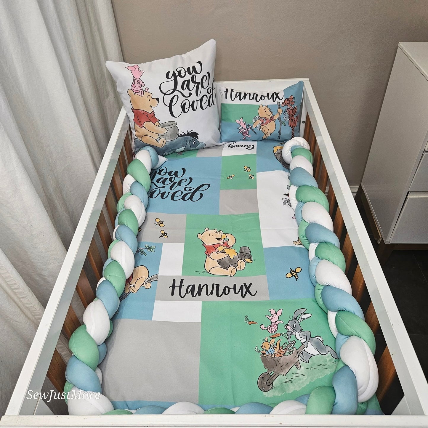 Baby Blue Pooh Bear cot linen